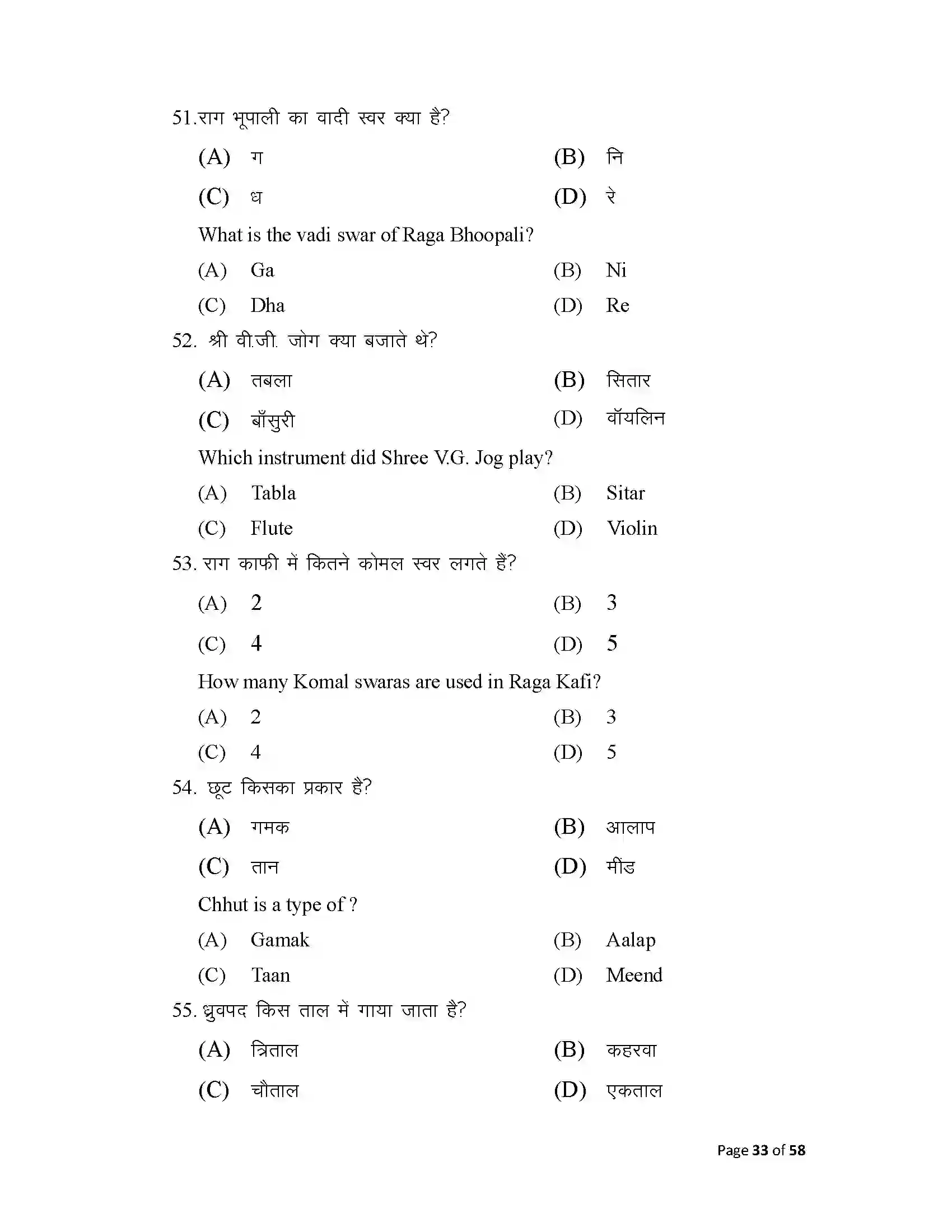 Bihar Board Class 10th 2025 Music Sample Paper 33