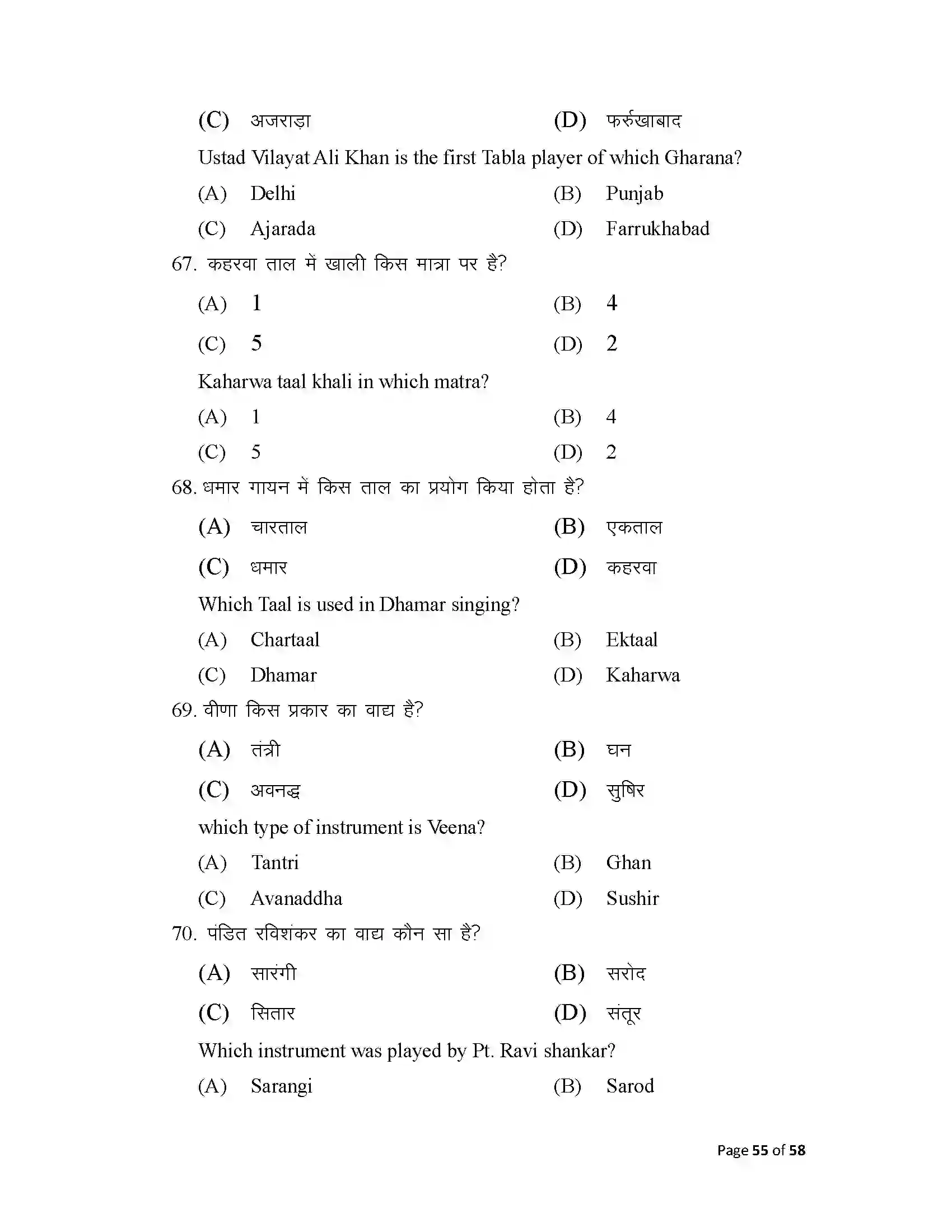 Bihar Board Class 10th 2025 Music Sample Paper 55