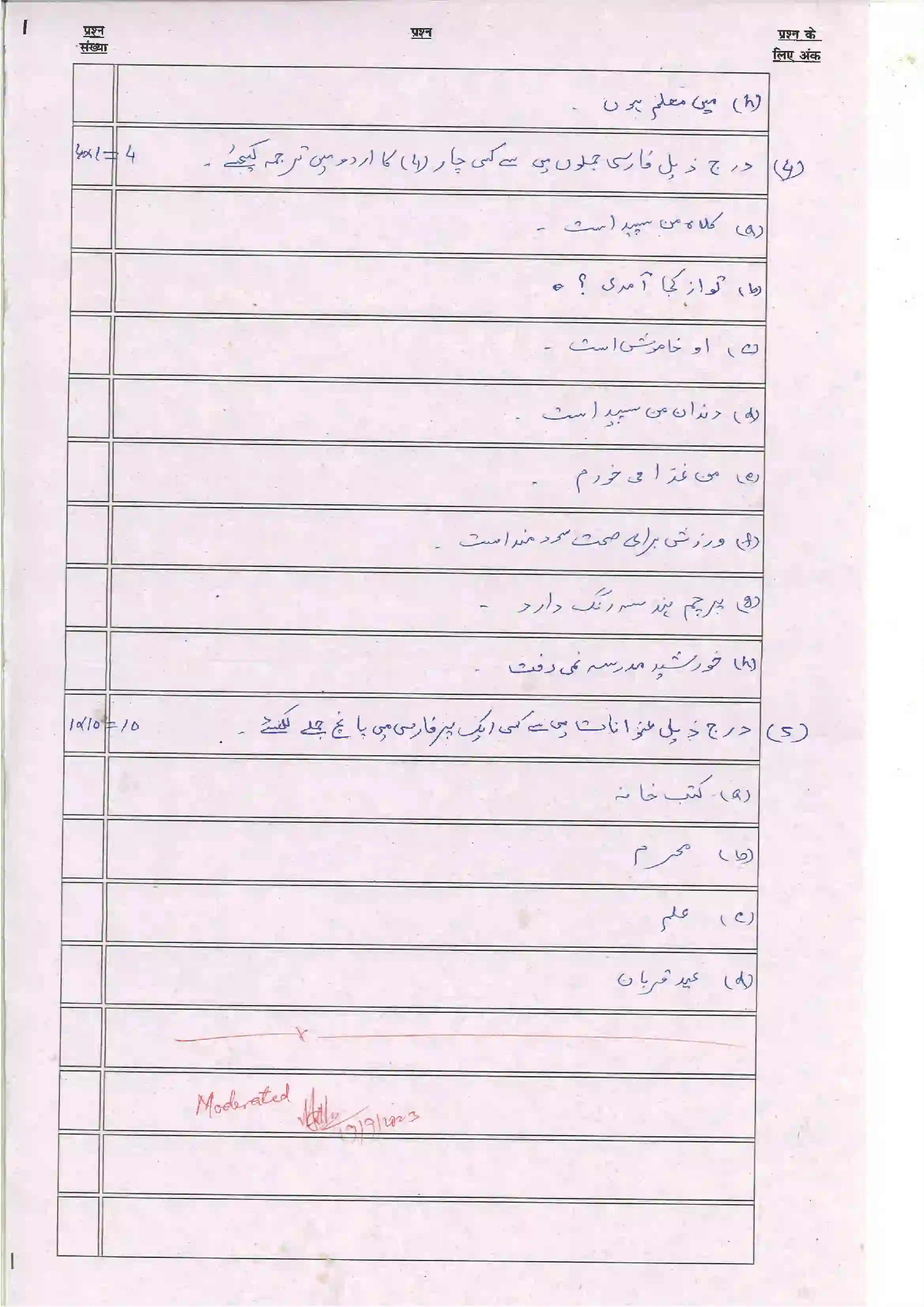 Bihar Board Class 10th 2024 Persian Sample Paper 17