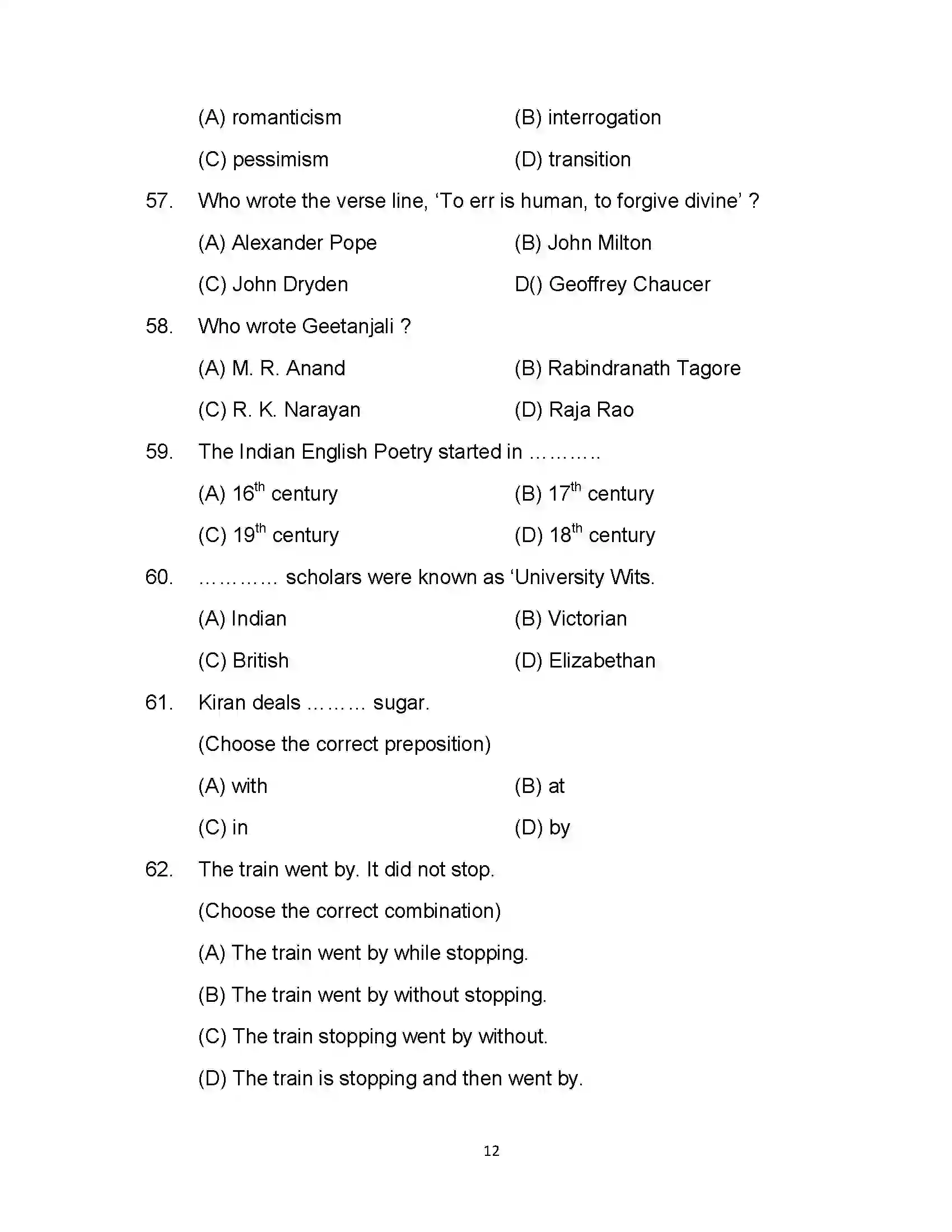Bihar Board Class 12th 2021 English (Commerce) Sample Paper 12