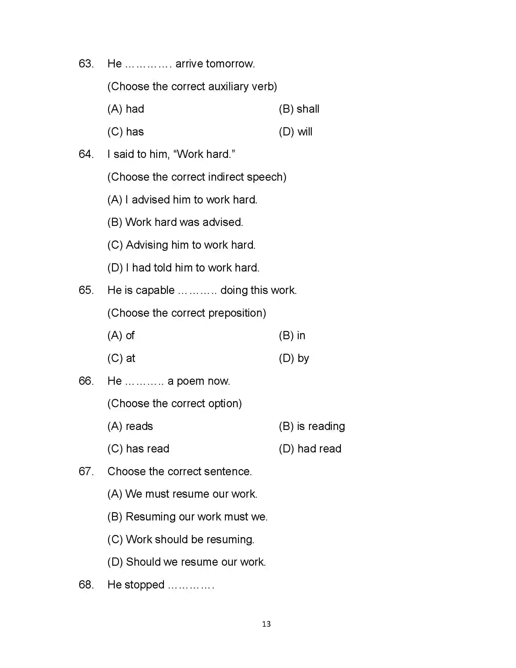 Bihar Board Class 12th 2021 English (Commerce) Sample Paper 13