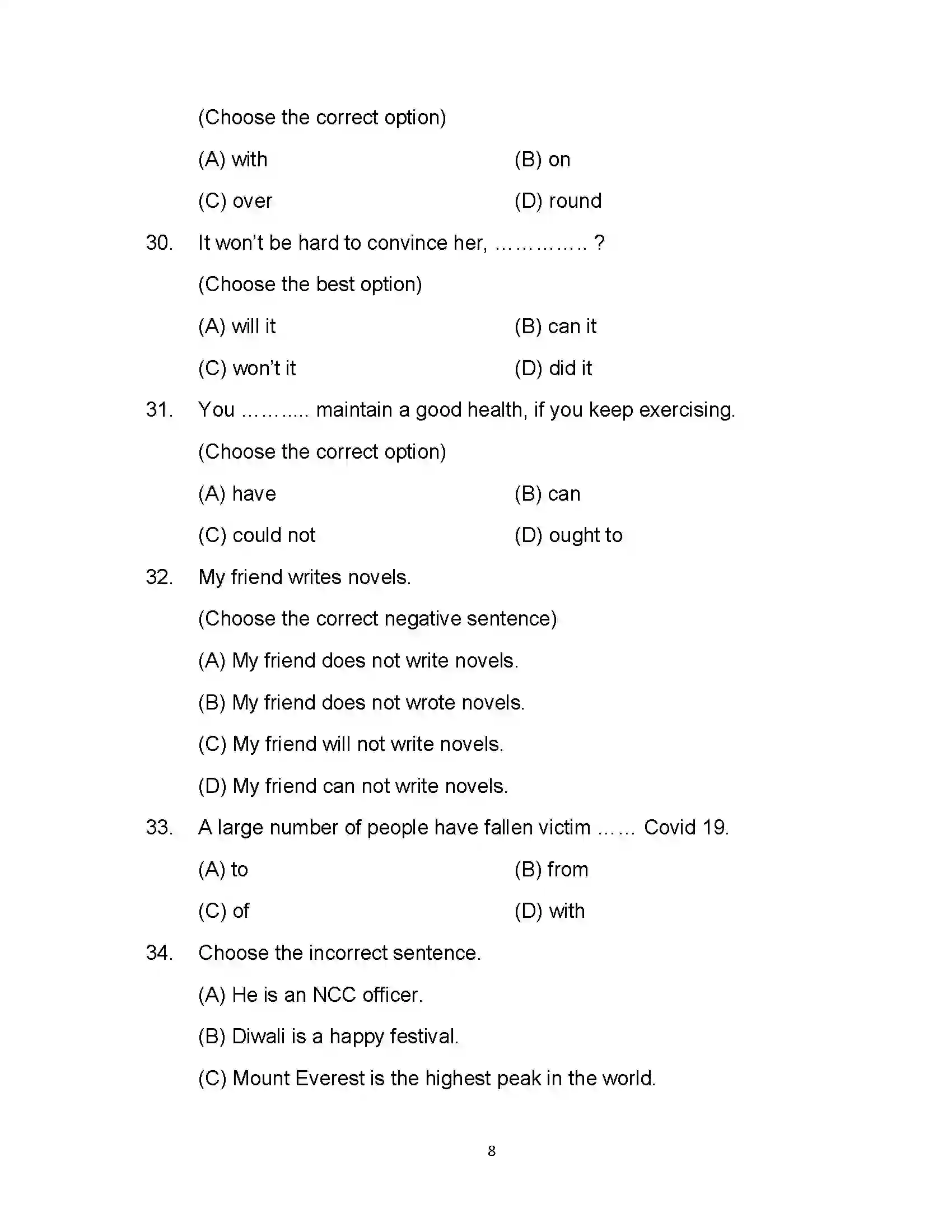 Bihar Board Class 12th 2021 English (Commerce) Sample Paper 8