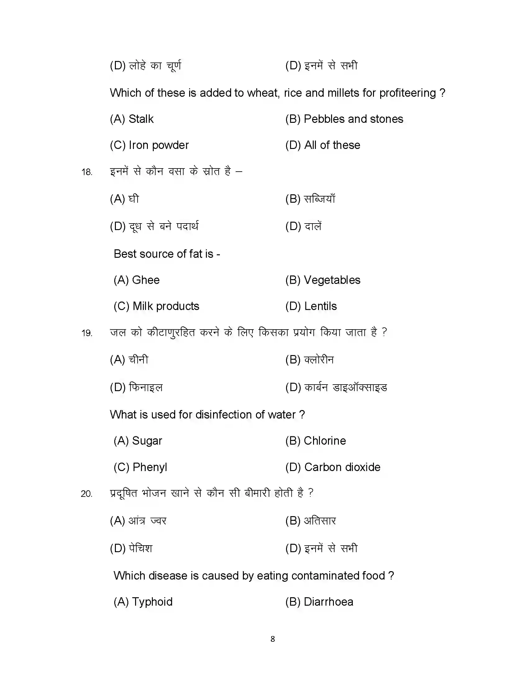 Bihar Board Class 12th 2024 Home Science Sample Paper 8