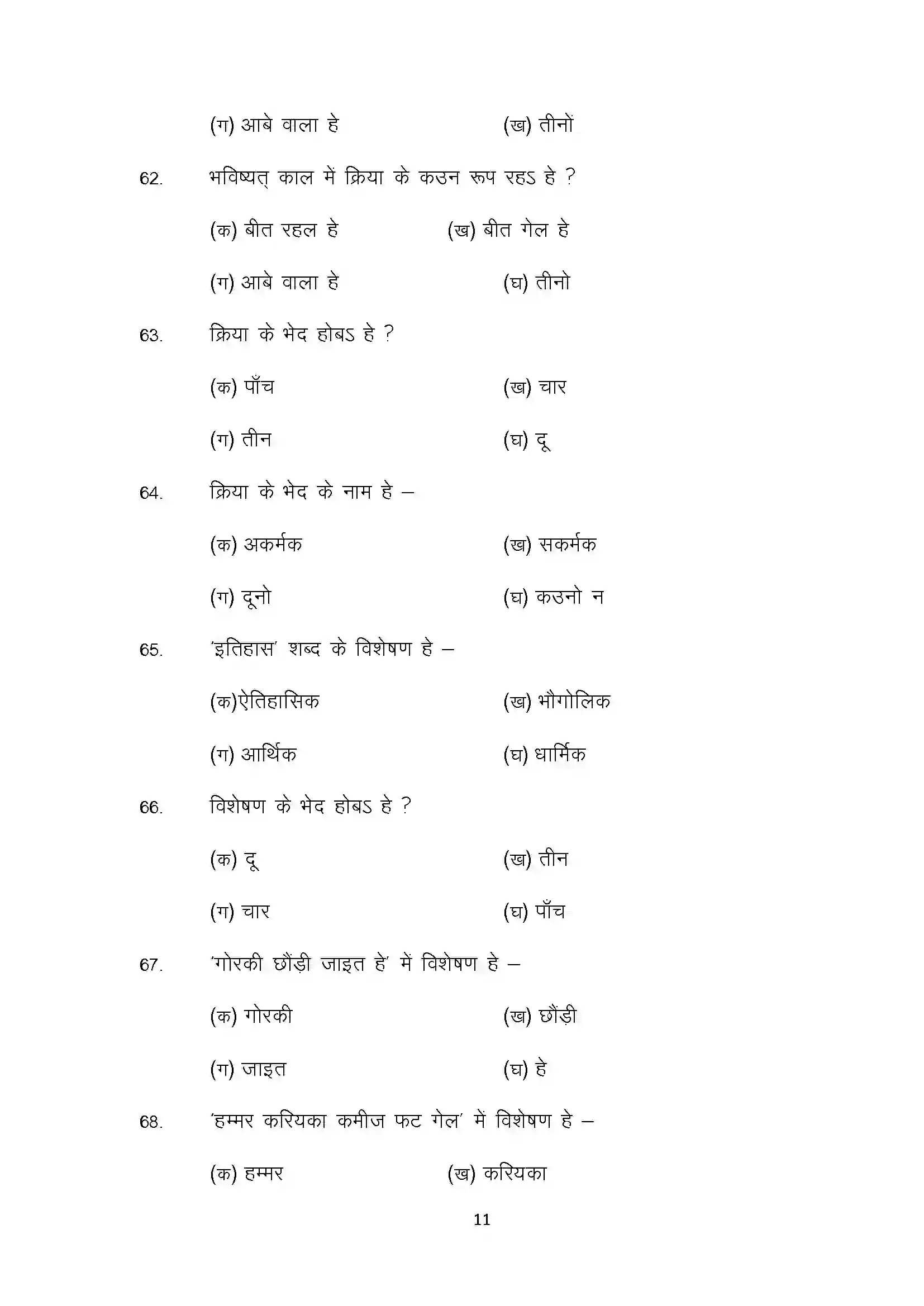 Bihar Board Class 12th 2022 Magahi Sample Paper 11