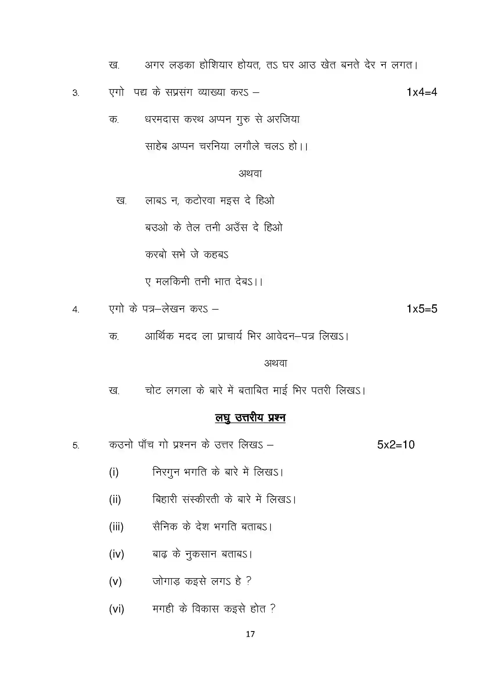 Bihar Board Class 12th 2022 Magahi Sample Paper 17