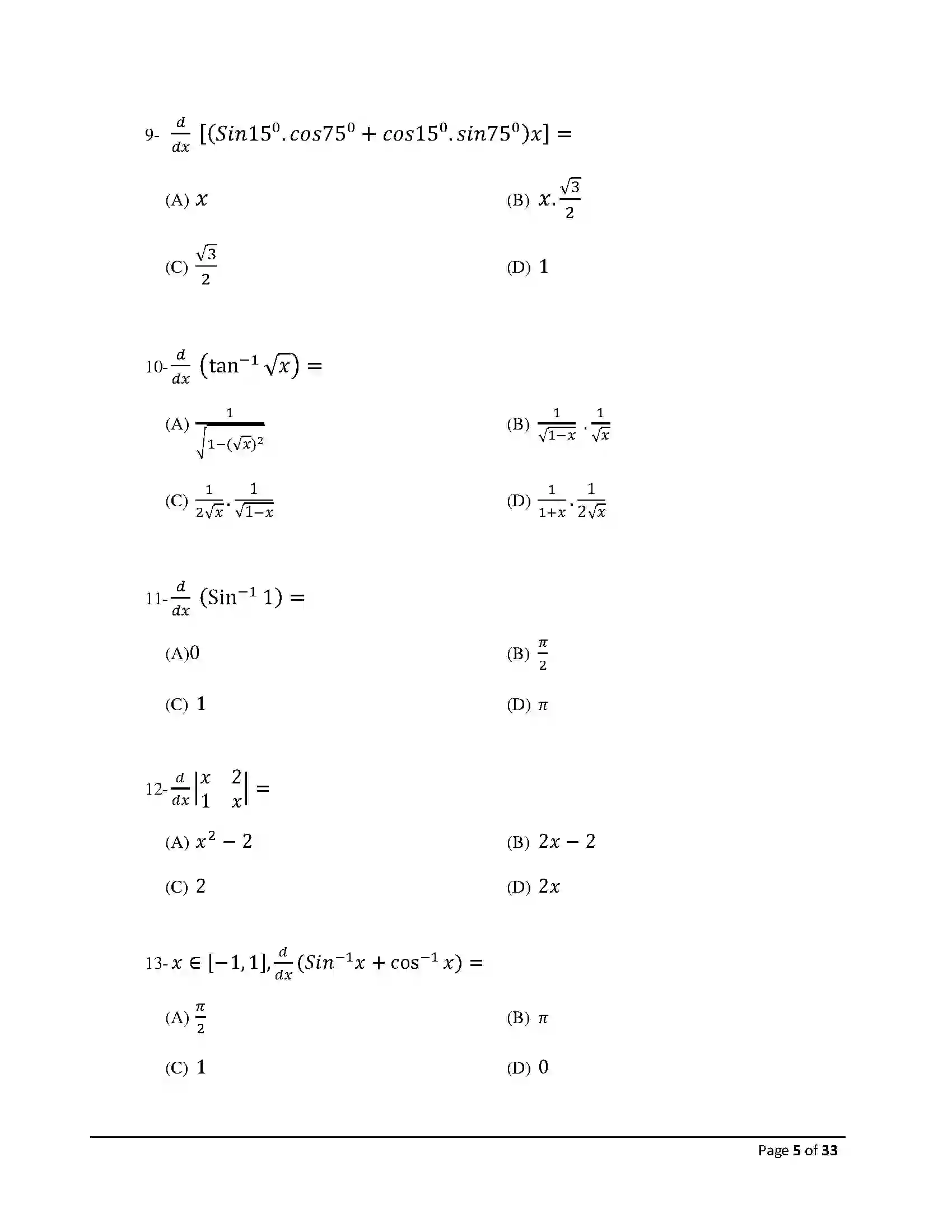 Bihar Board Class 12th 2026 Mathematics Sample Paper 5