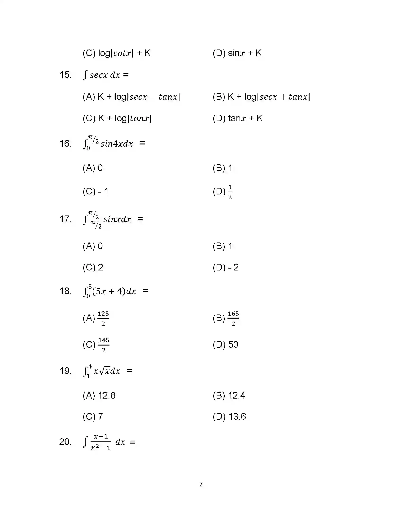Bihar Board Class 12th 2022 Maths Sample Paper 7