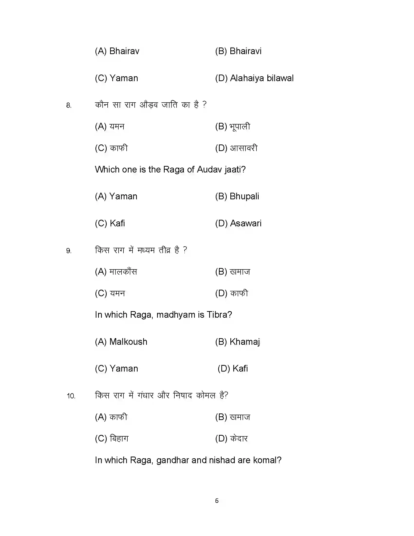 Bihar Board Class 12th 2022 Music (Elective) Sample Paper 6