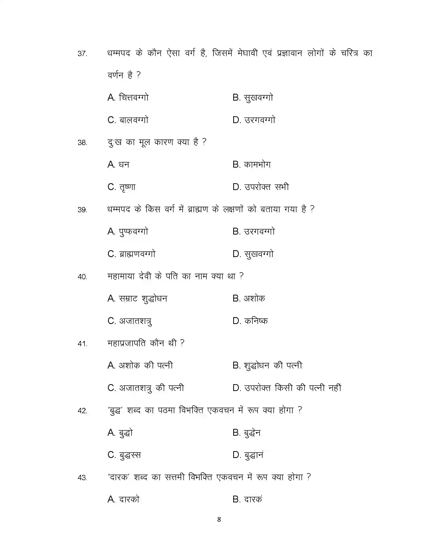 Bihar Board Class 12th 2022 Pali Sample Paper 8