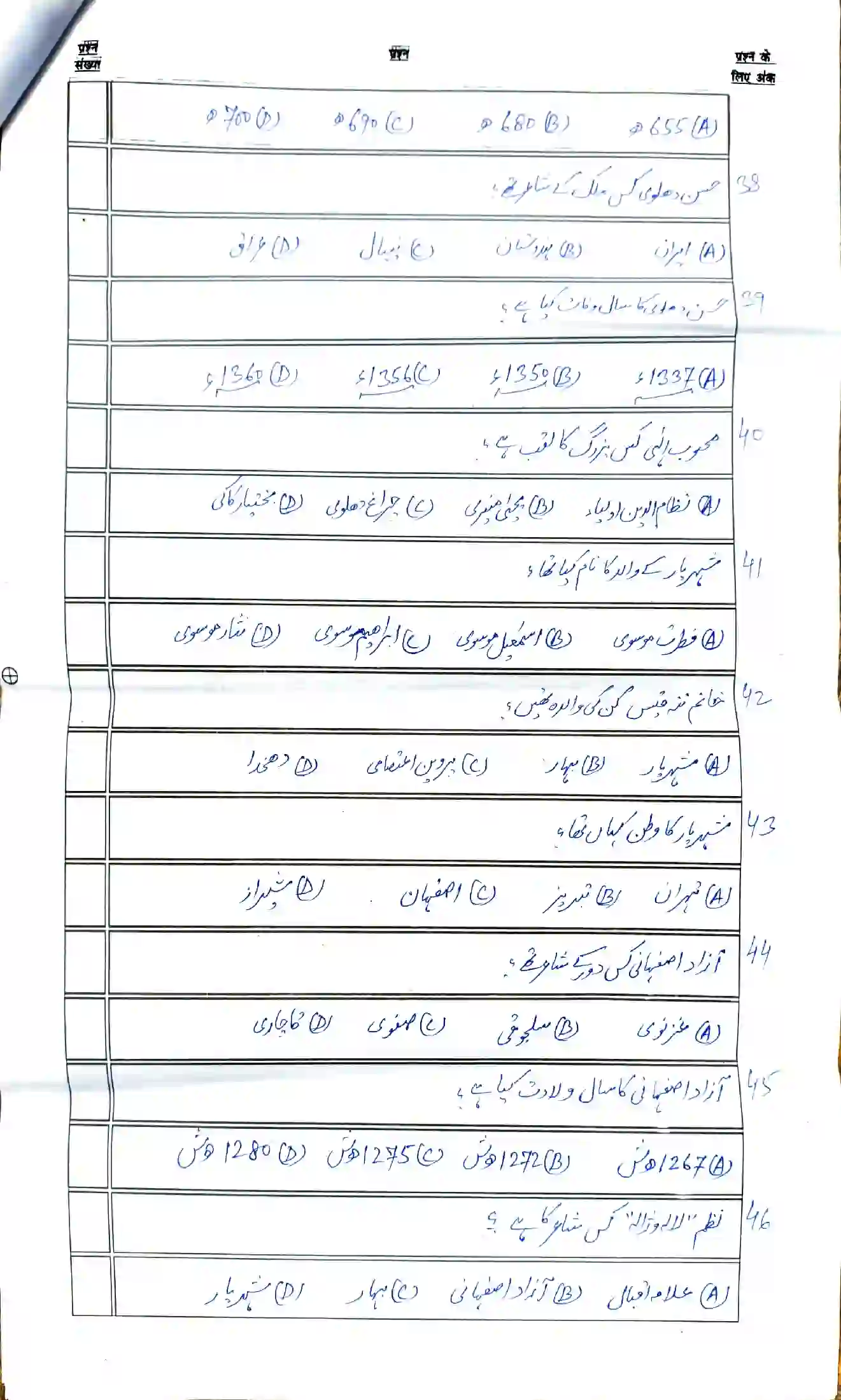 Bihar Board Class 12th 2026 Persian Sample Paper 7