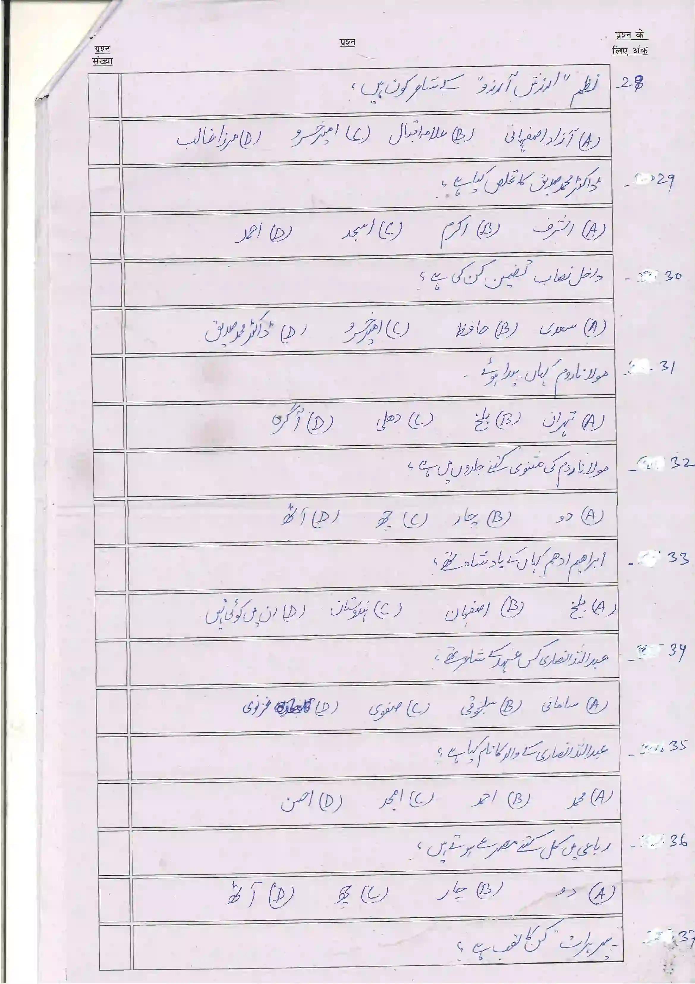 Bihar Board Class 12th 2024 Persion Sample Paper 6