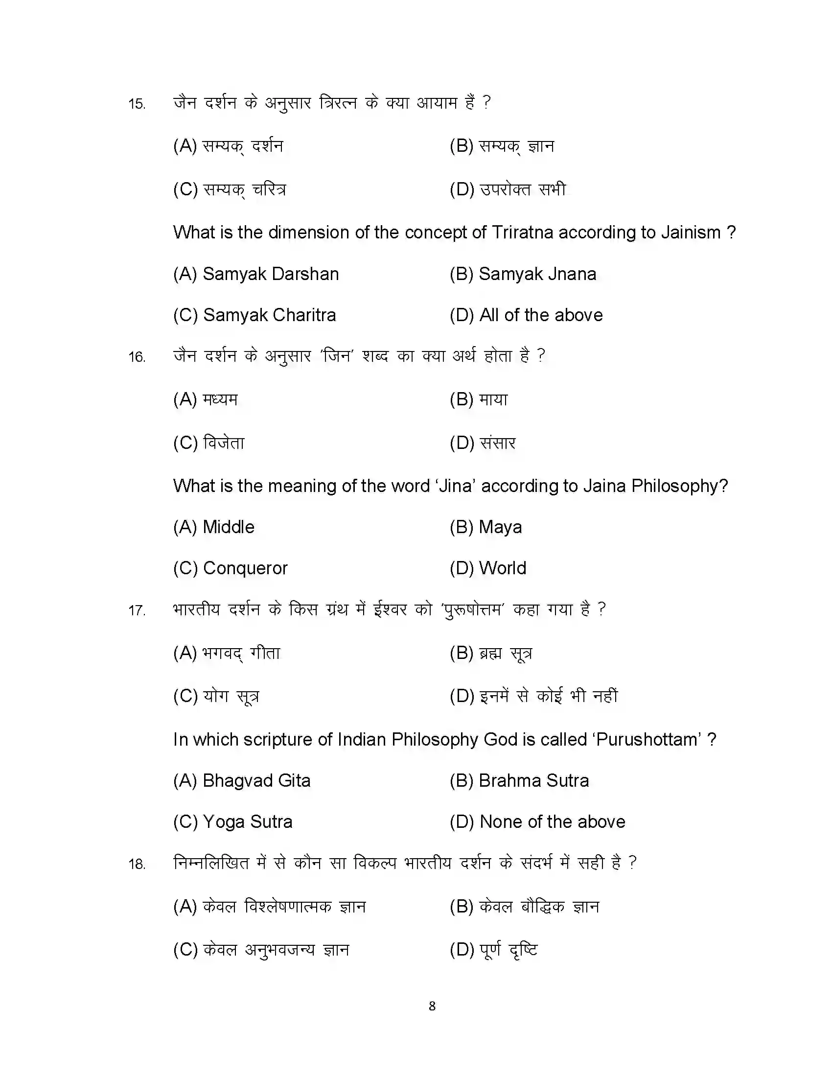 Bihar Board Class 12th 2023 Philosophy Sample Paper 8