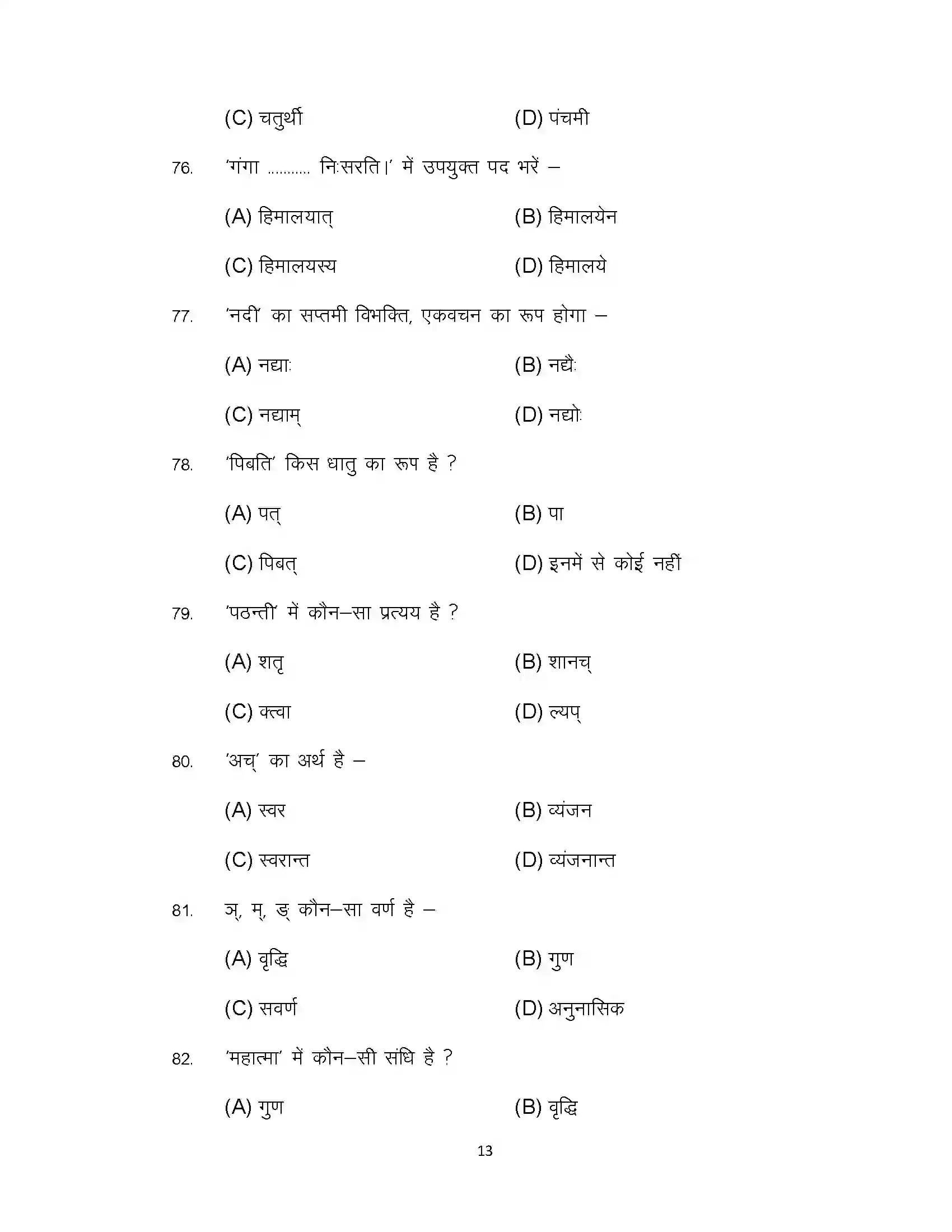 Bihar Board Class 12th 2022 Sanskrit Sample Paper 13