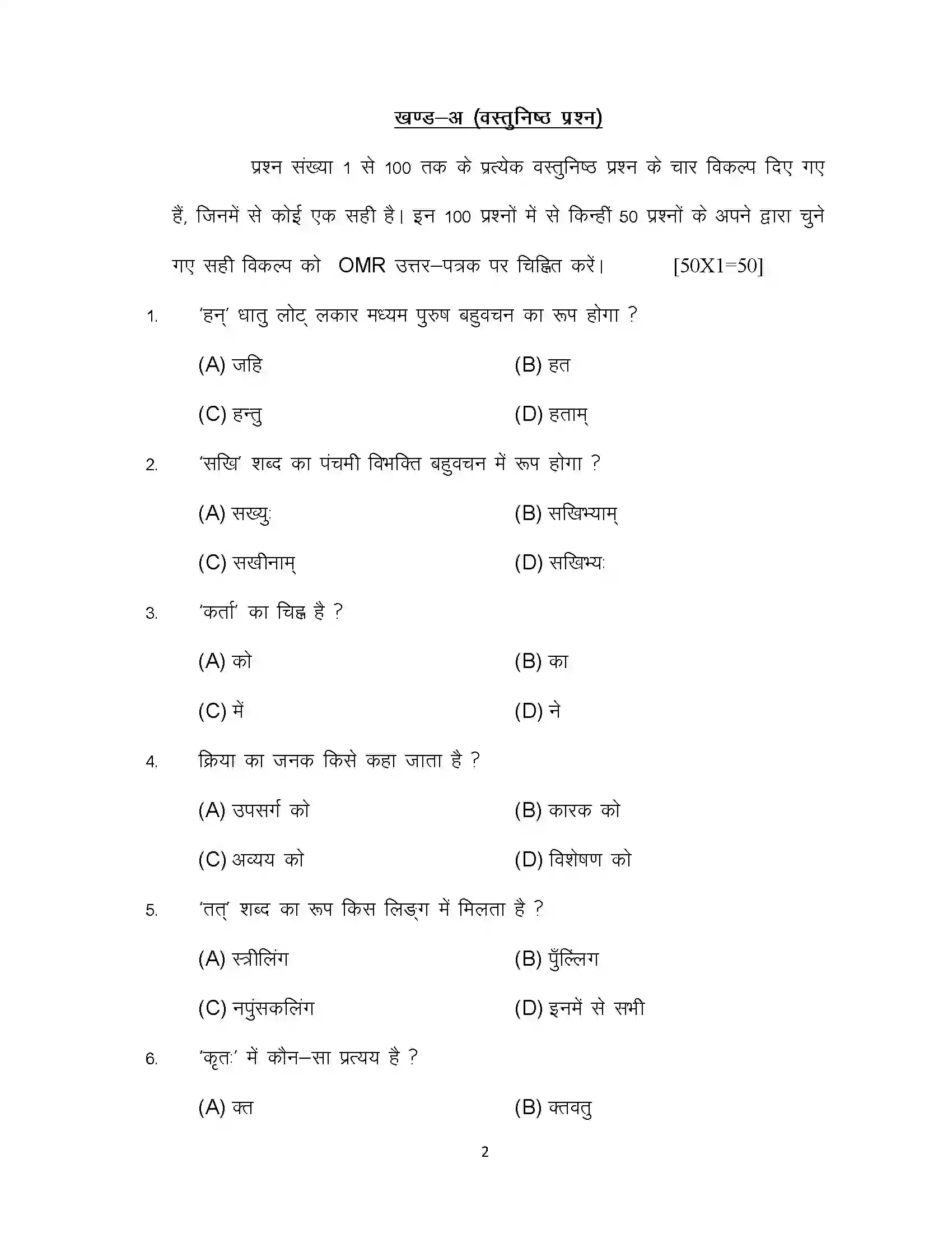 Bihar Board Class 12th 2023 Sanskrit Sample Paper 2