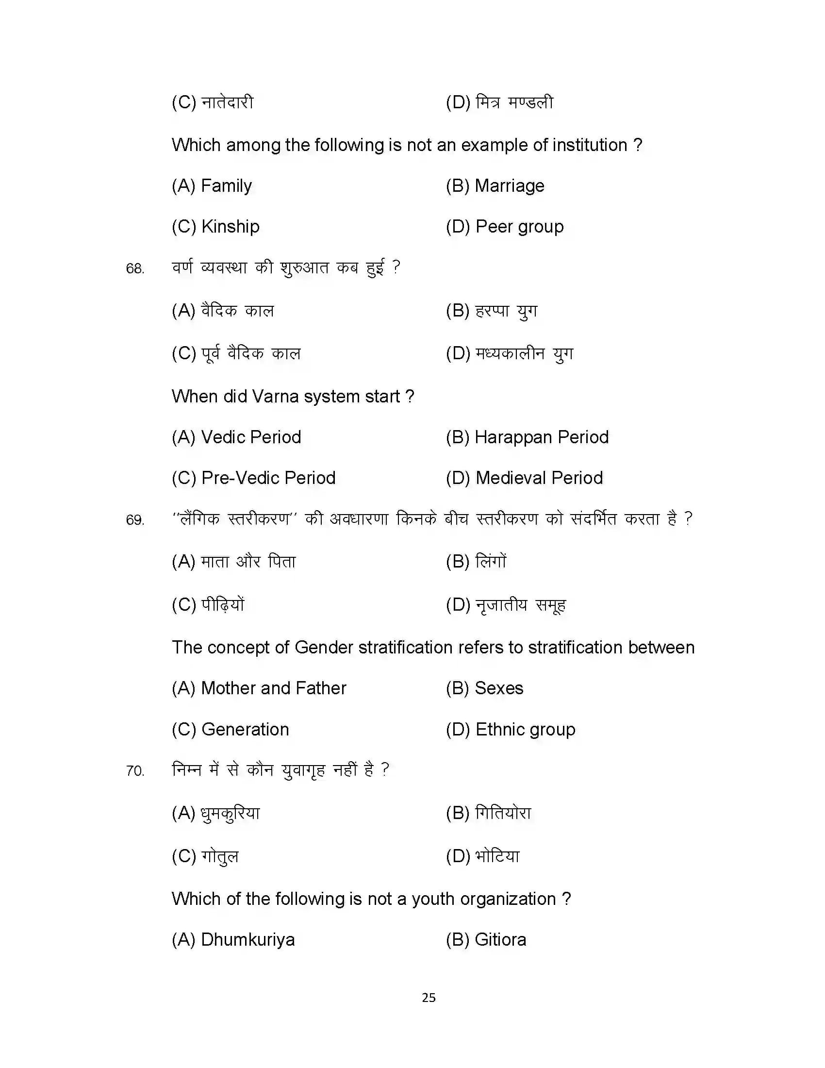 Bihar Board Class 12th 2023 Sociology Sample Paper 25