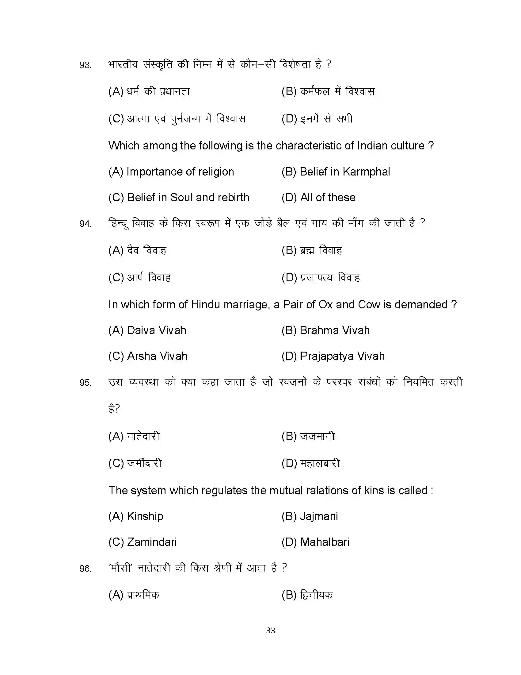 Bihar Board Class 12th 2023 Sociology Sample Paper 33