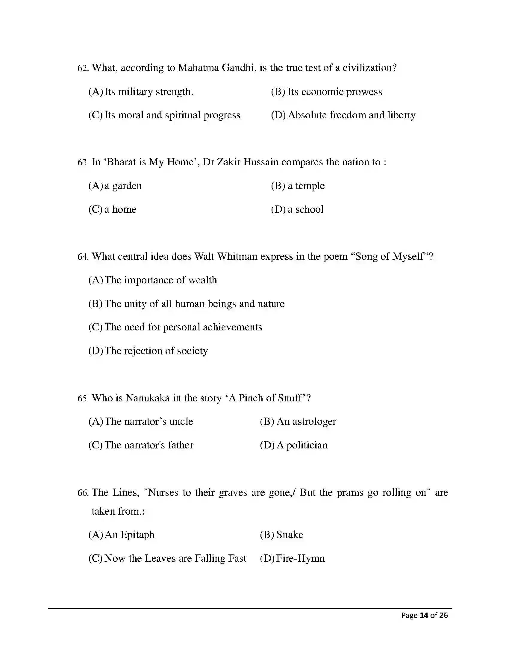 Bihar Board Class 12th 2026 English Sample Paper 14