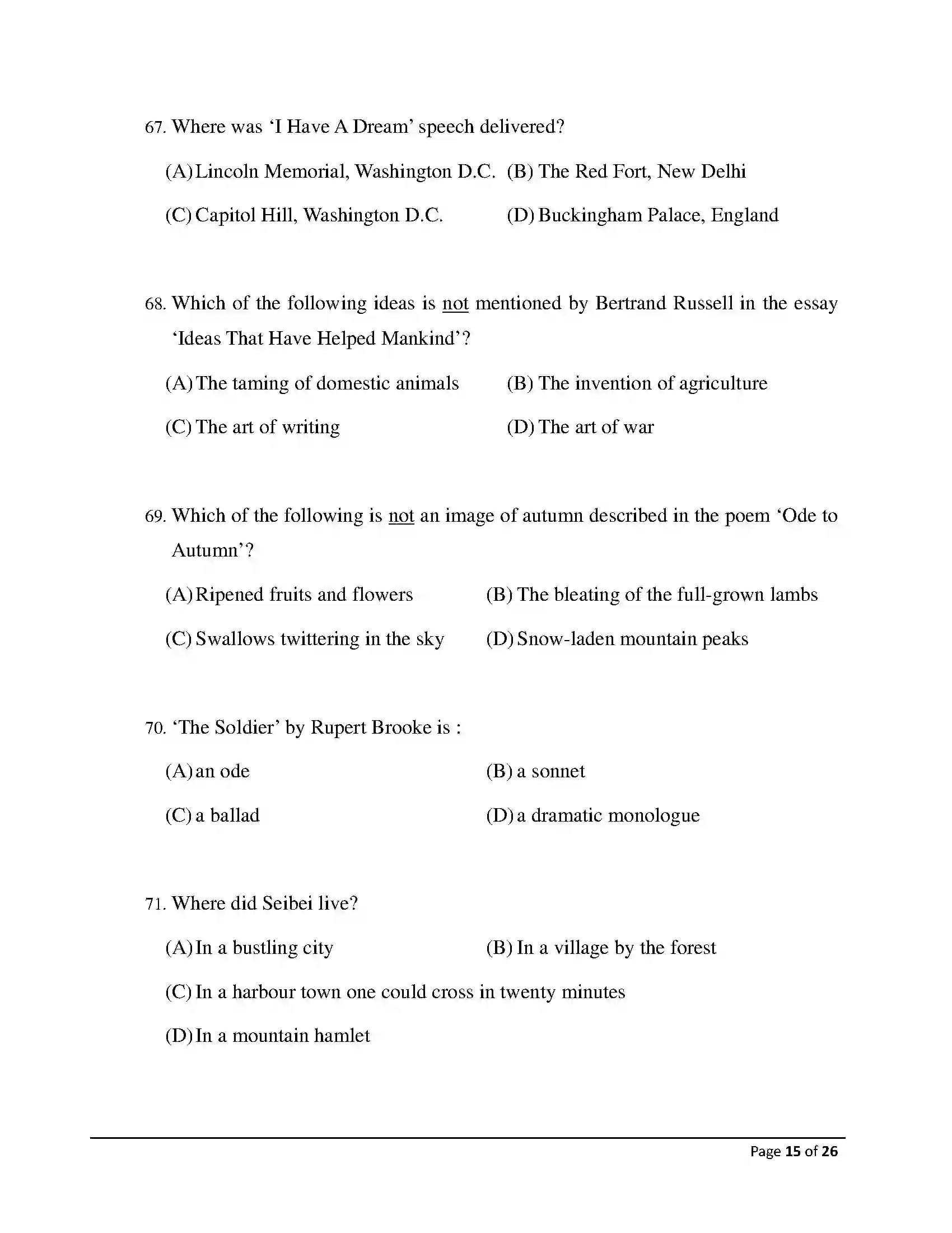Bihar Board Class 12th 2026 English Sample Paper 15