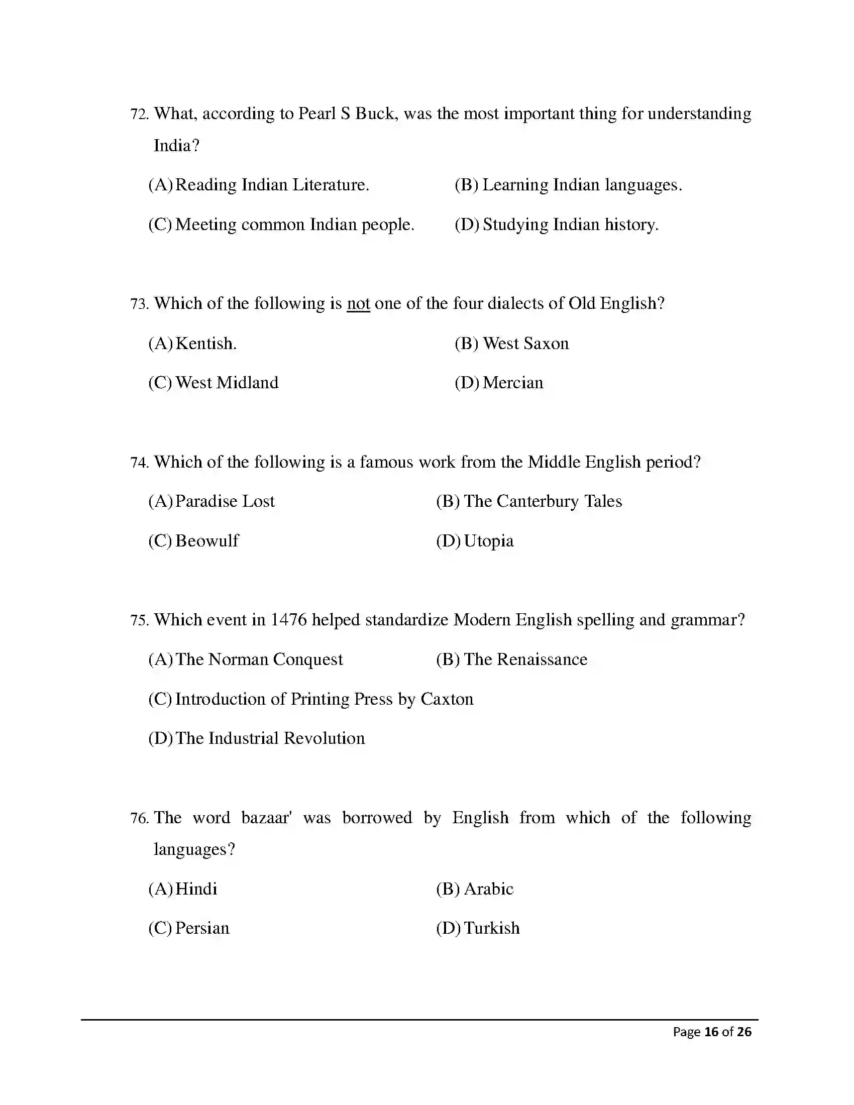 Bihar Board Class 12th 2026 English Sample Paper 16