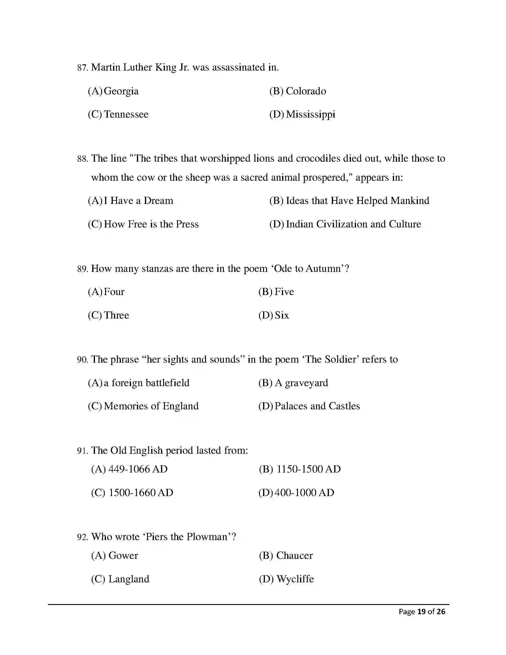 Bihar Board Class 12th 2026 English Sample Paper 19