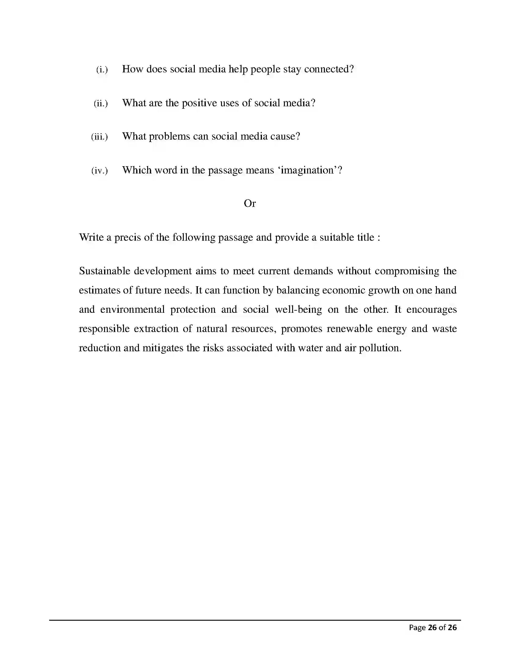 Bihar Board Class 12th 2026 English Sample Paper 26
