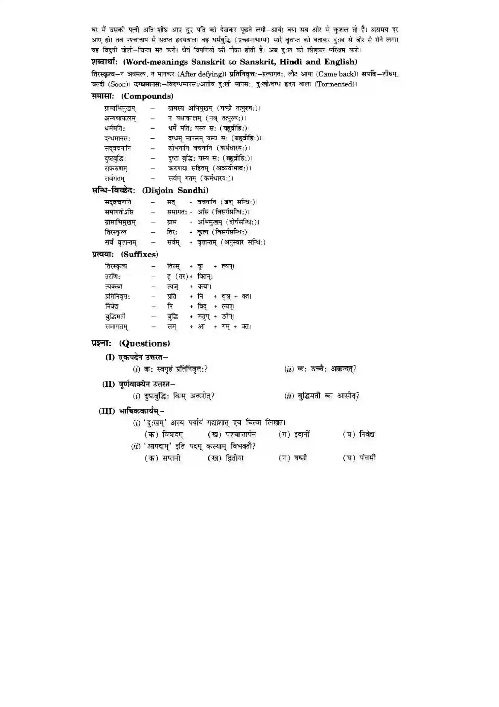 Bihar Board Class 10th Sanskrit (NCERT Sanskrit) Chapter 6) Solution 5
