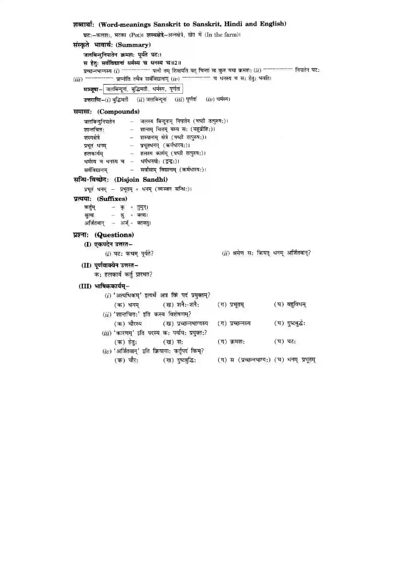 Bihar Board Class 10th Sanskrit (NCERT Sanskrit) Chapter 6) Solution 8