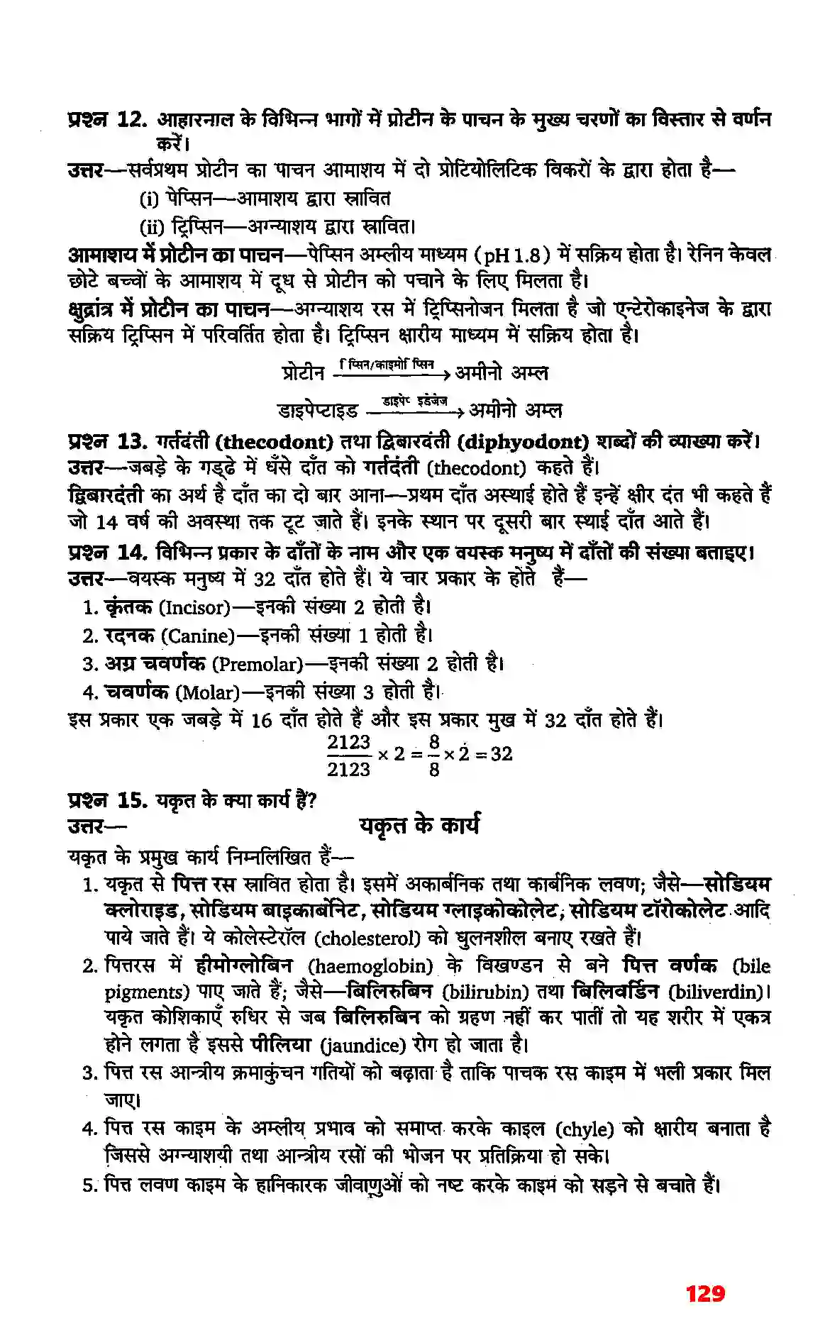 Bihar Board Class 11th Biology (जीव विज्ञान) Chapter 16 (पाचन एवं अवशोषण) Solution 4