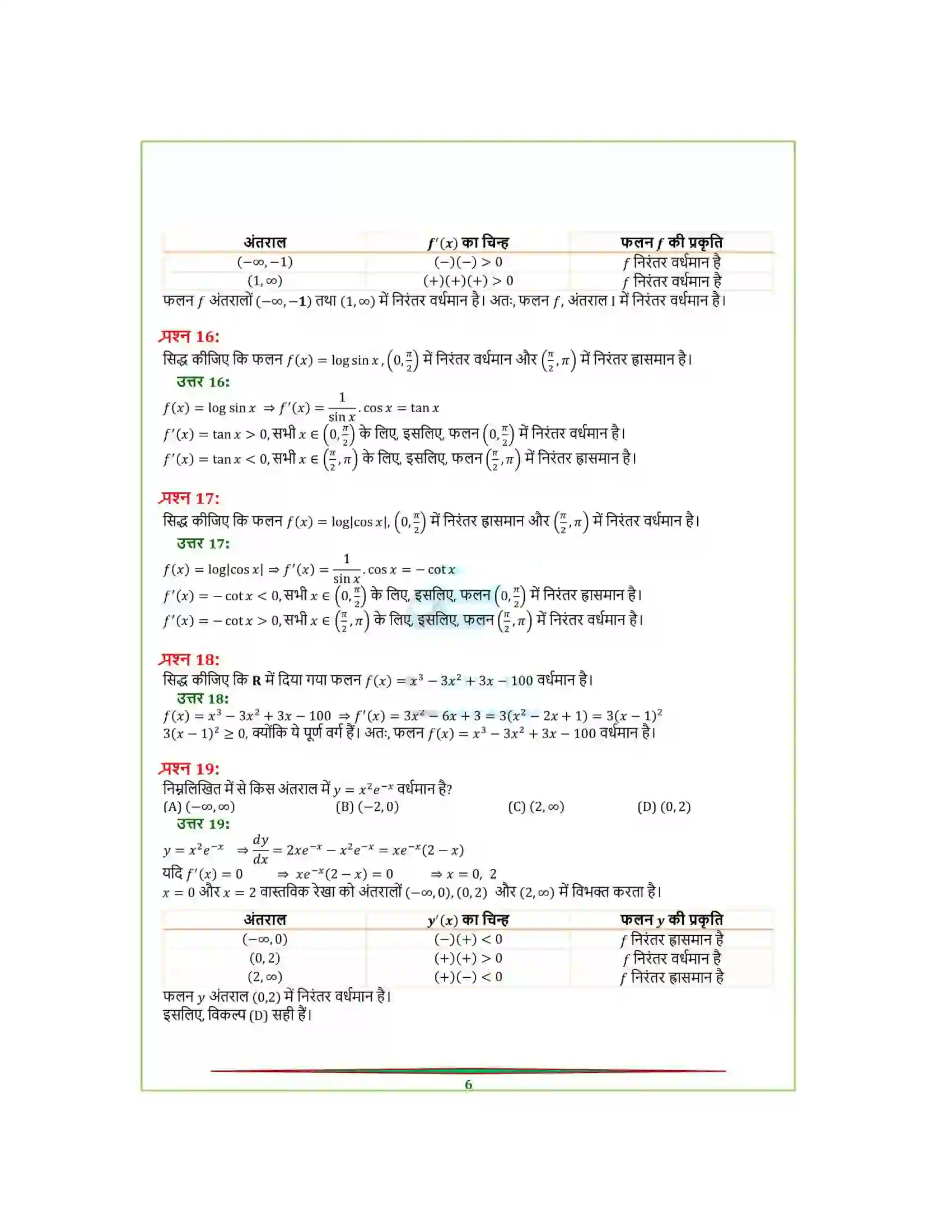 Bihar Board Class 12th Maths (गणित) Chapter 6 (अवकलज के अनुप्रयोग) Solution 11