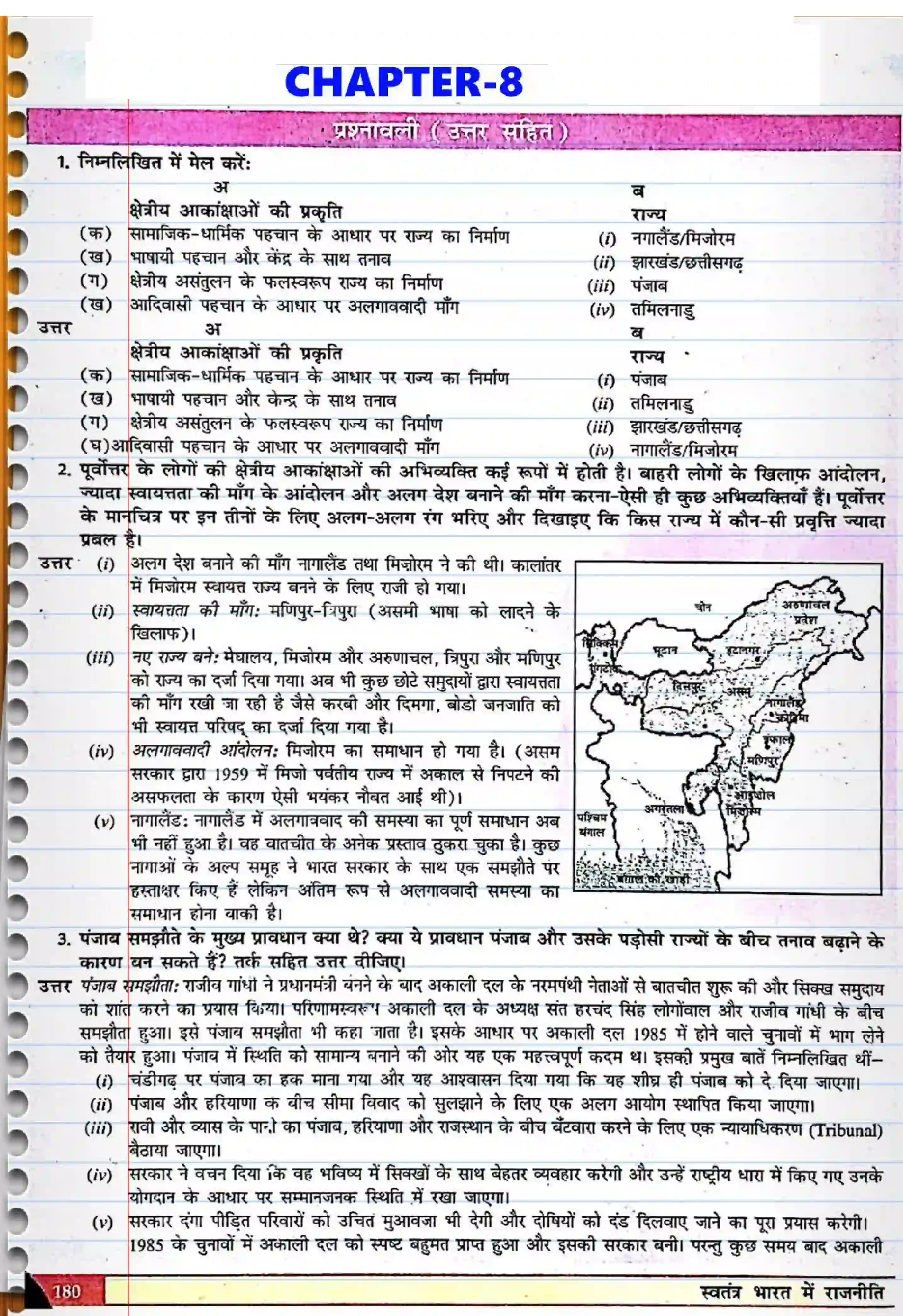Bihar Board Class 12th Political Science (स्वंतंत्र भारत में राजनीती) Chapter 8 (क्षेत्रीय आकांक्षाएं) Solution 1