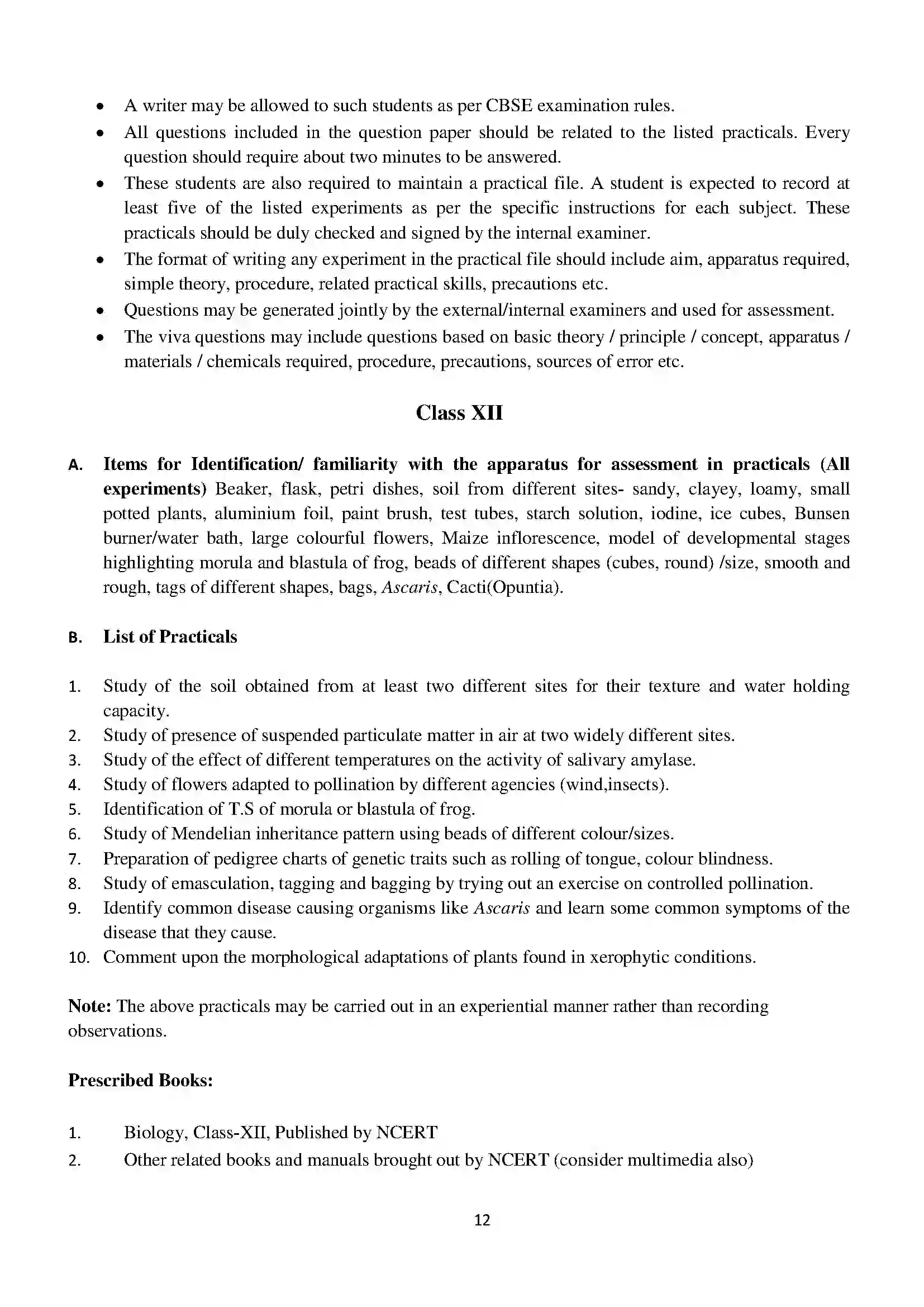 Bihar Board Class 12th 2020 Biology Syllabus 12