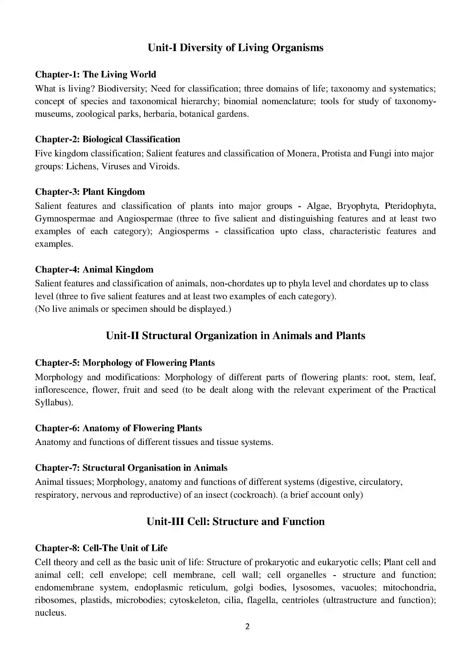 Bihar Board Class 12th 2020 Biology Syllabus 2