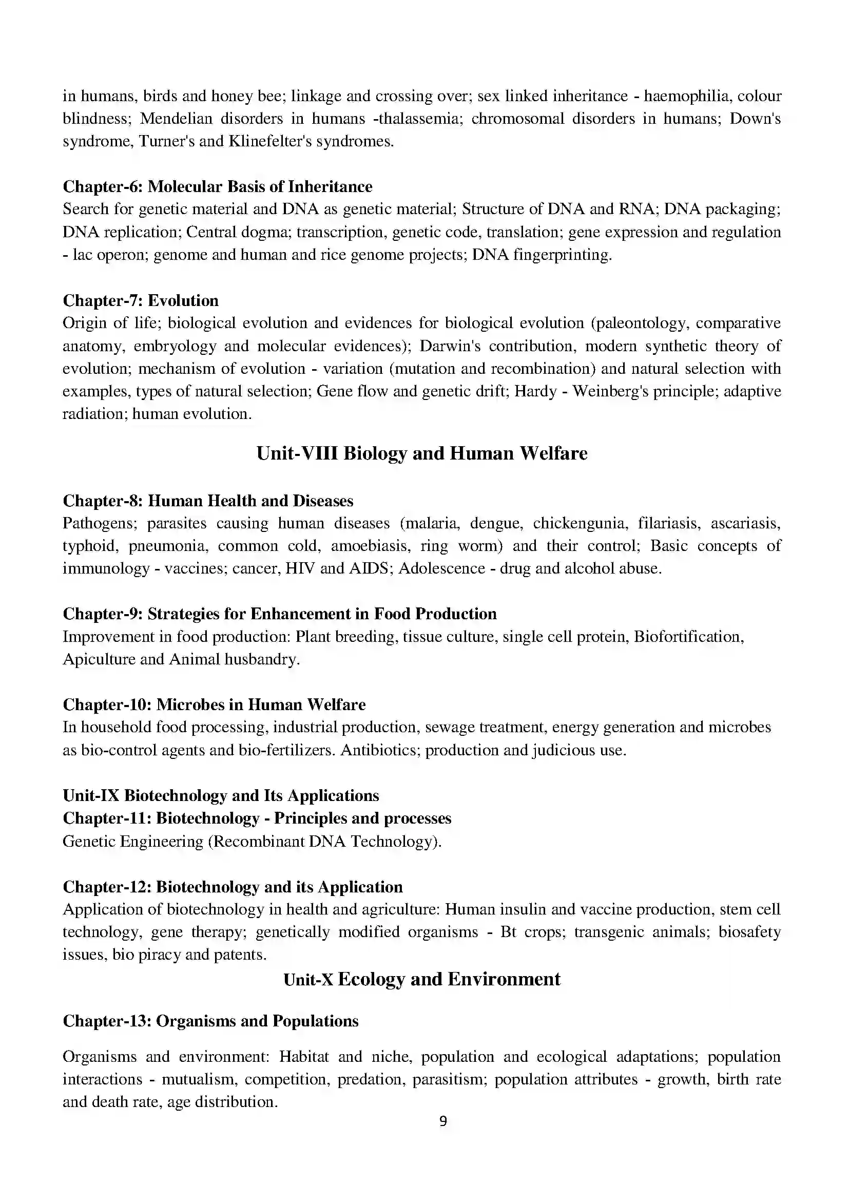 Bihar Board Class 12th 2020 Biology Syllabus 9