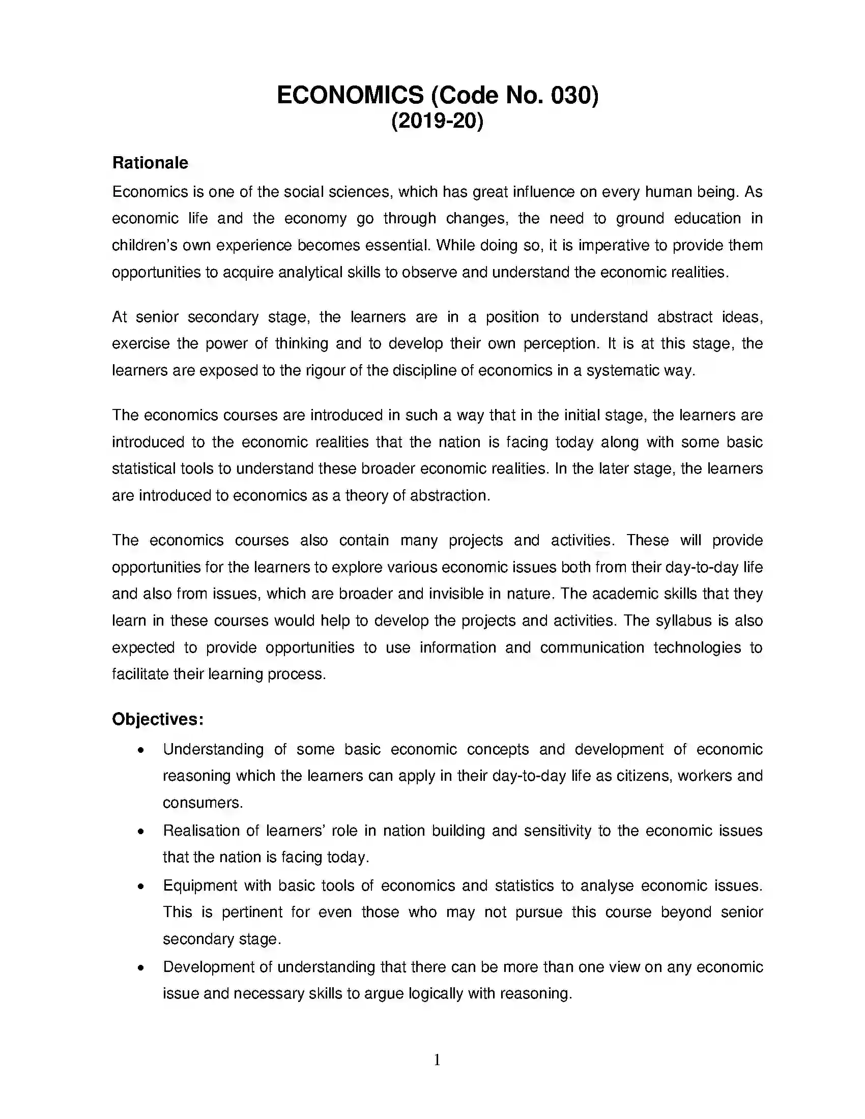 Bihar Board Class 12th 2020 Economics Syllabus 1