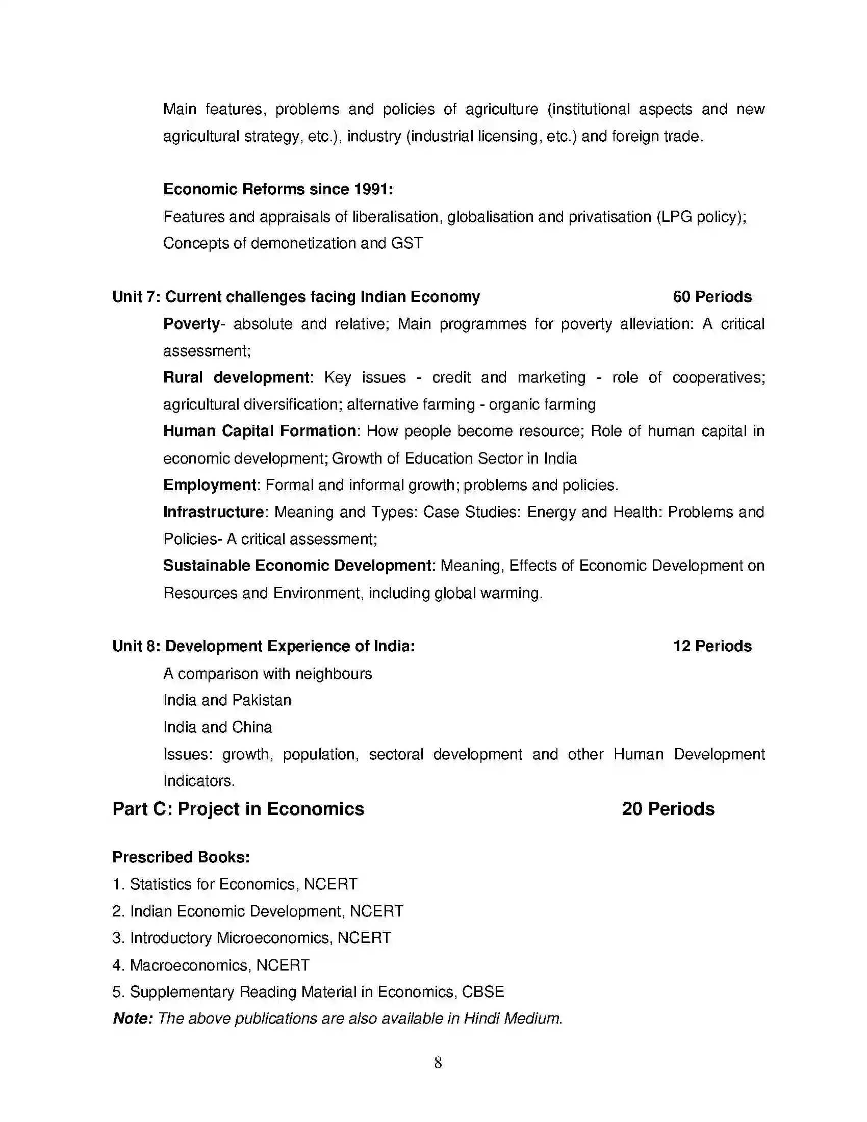 Bihar Board Class 12th 2020 Economics Syllabus 8