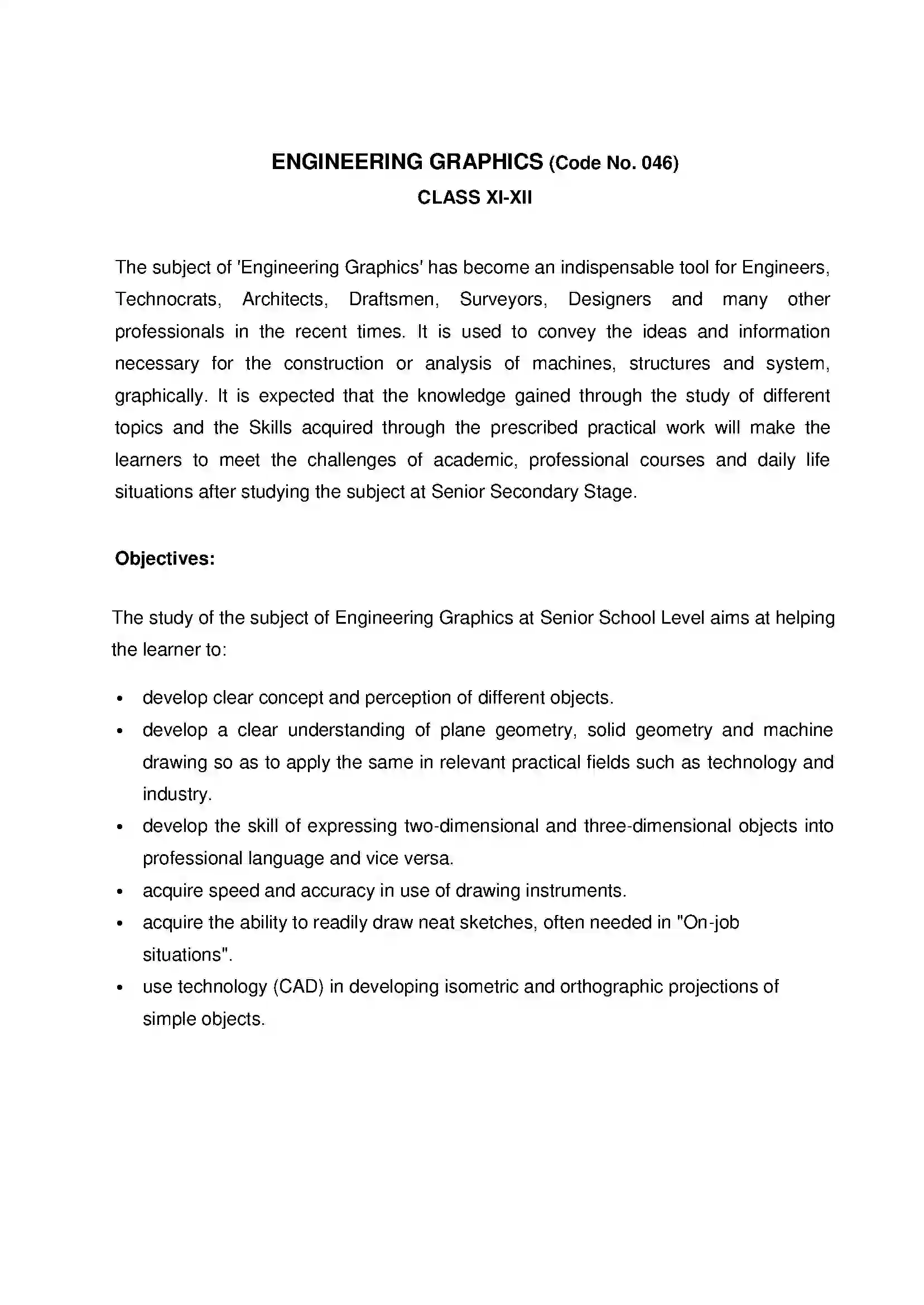 Bihar Board Class 12th 2020 Engineering Graphics Syllabus 1