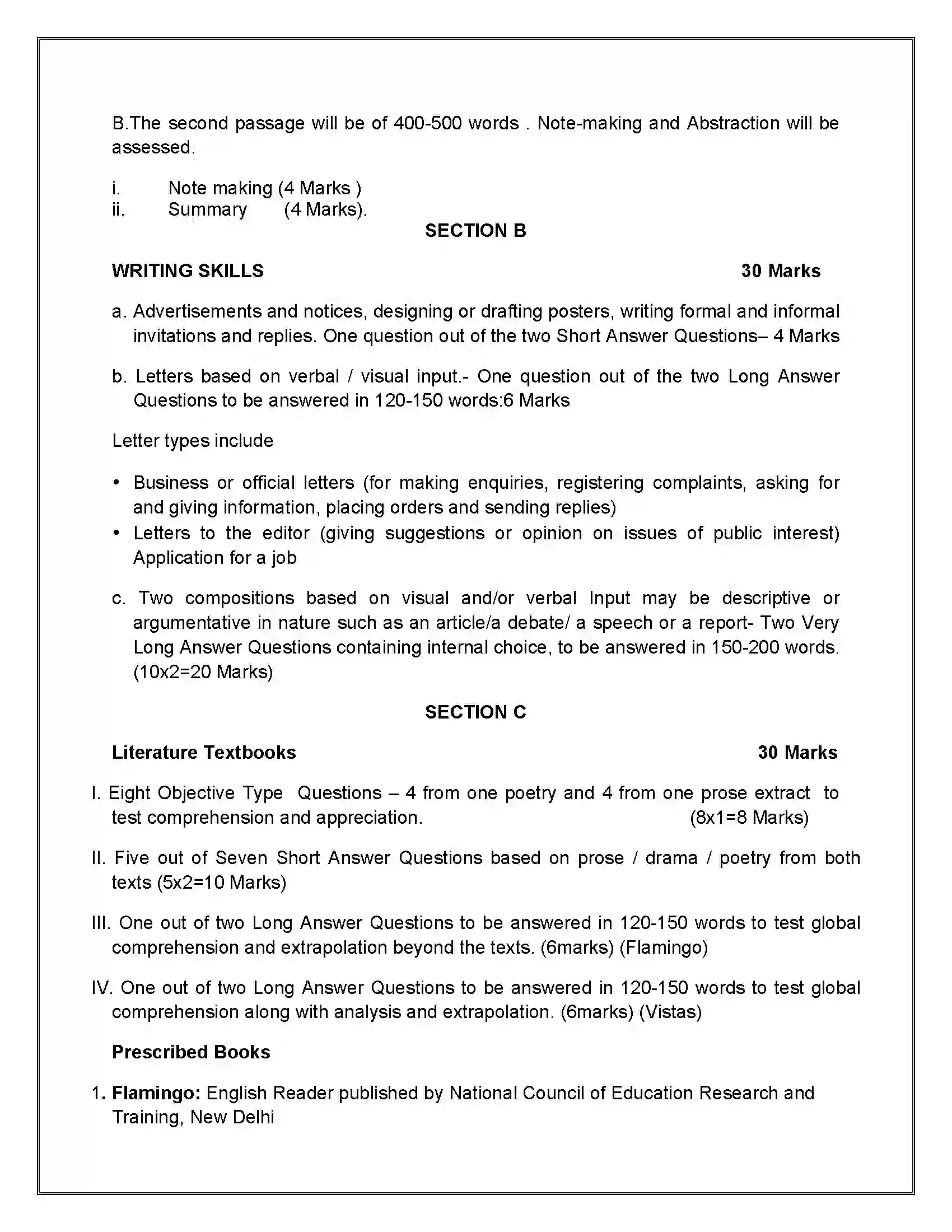 Bihar Board Class 12th 2020 English Core Syllabus 12