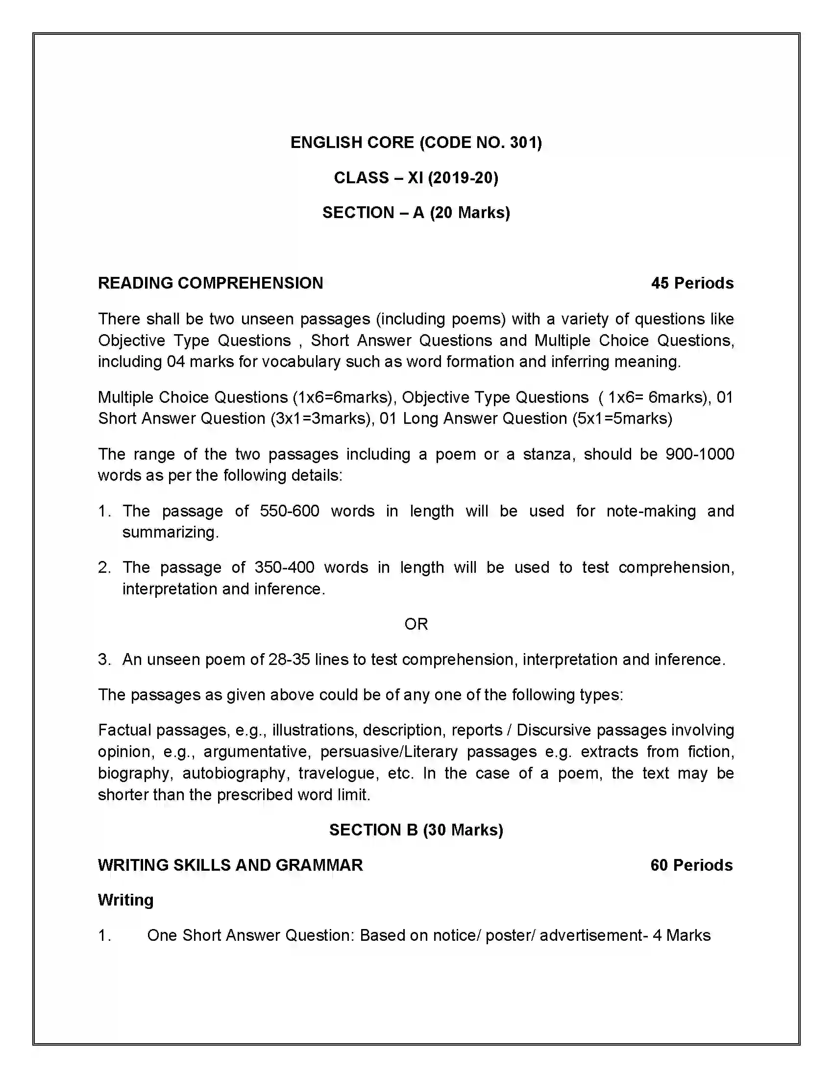 Bihar Board Class 12th 2020 English Core Syllabus 7