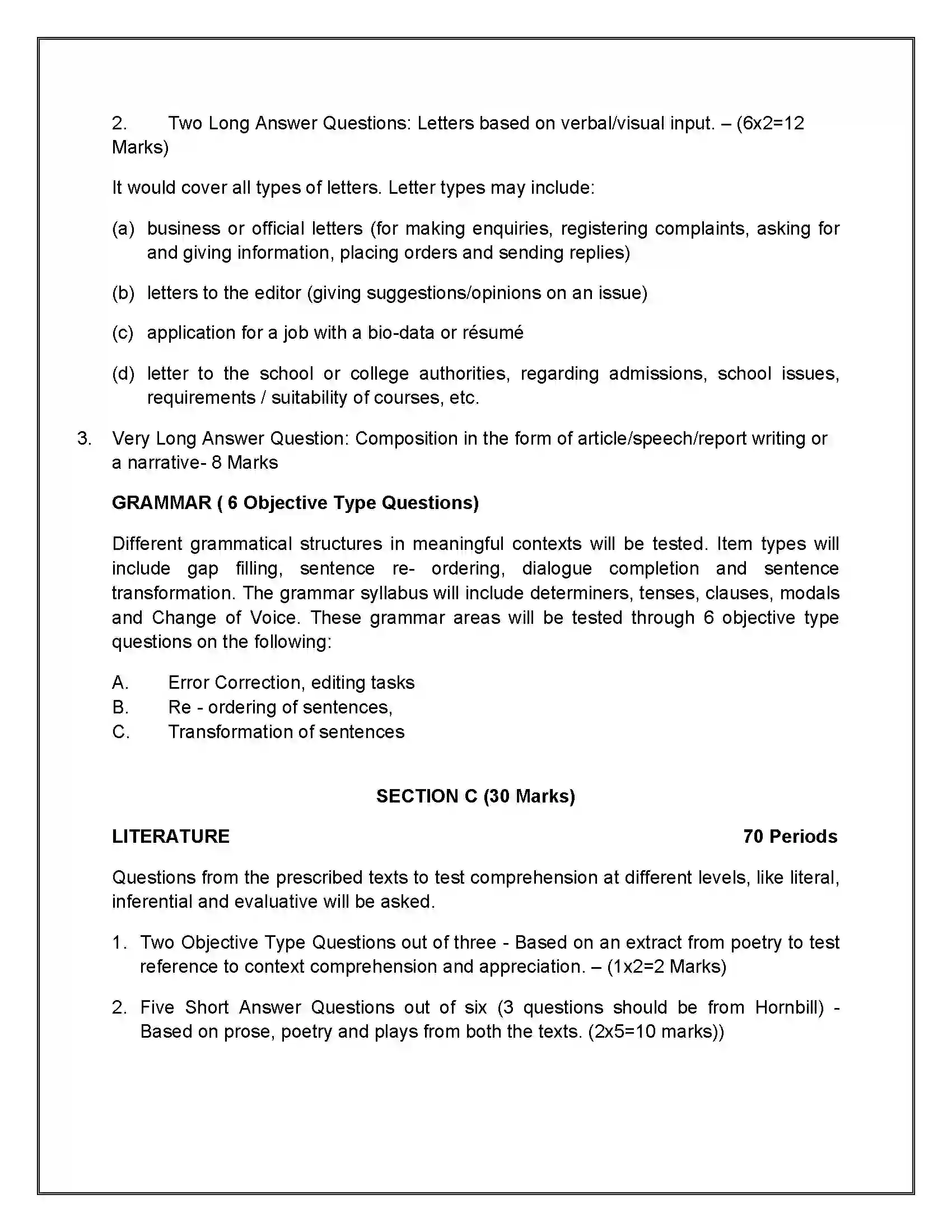 Bihar Board Class 12th 2020 English Core Syllabus 8