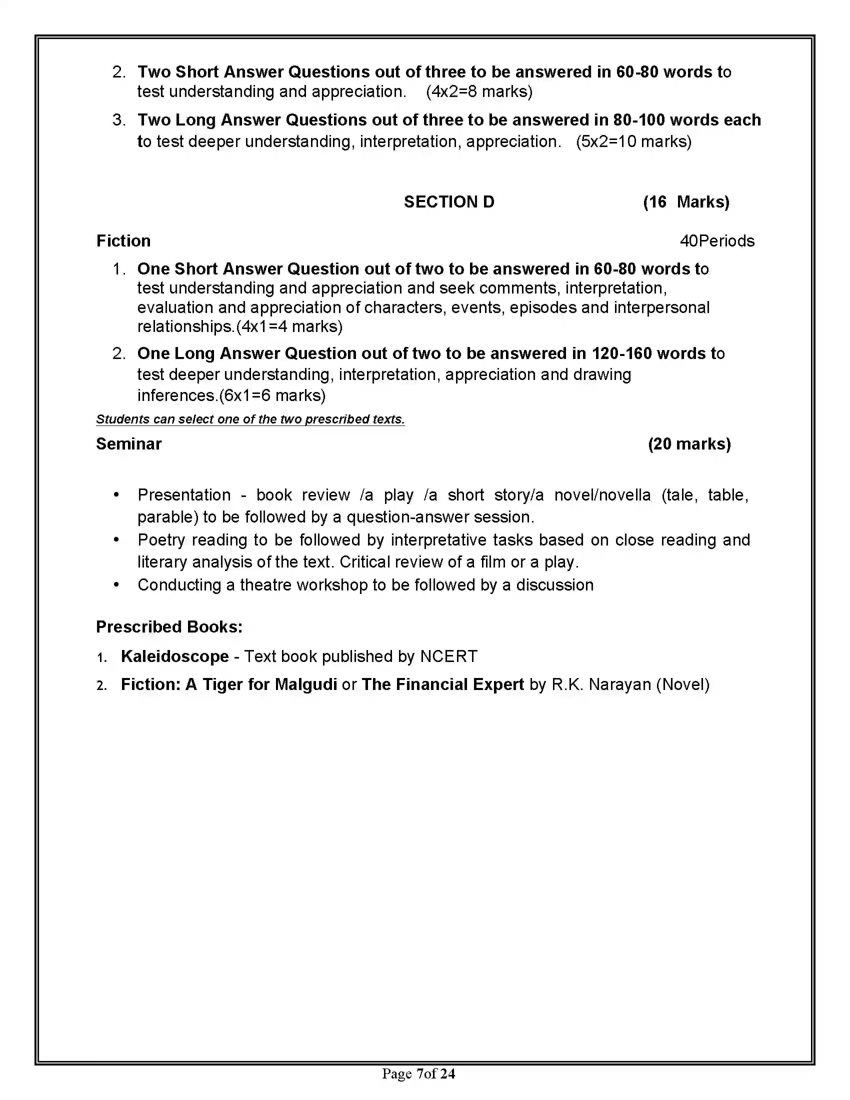 Bihar Board Class 12th 2020 English Elective Syllabus 7