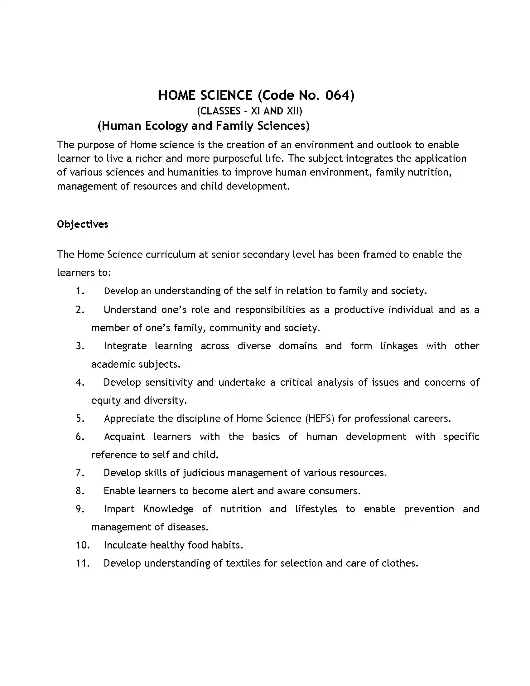 Bihar Board Class 12th 2020 Home Science Syllabus 1
