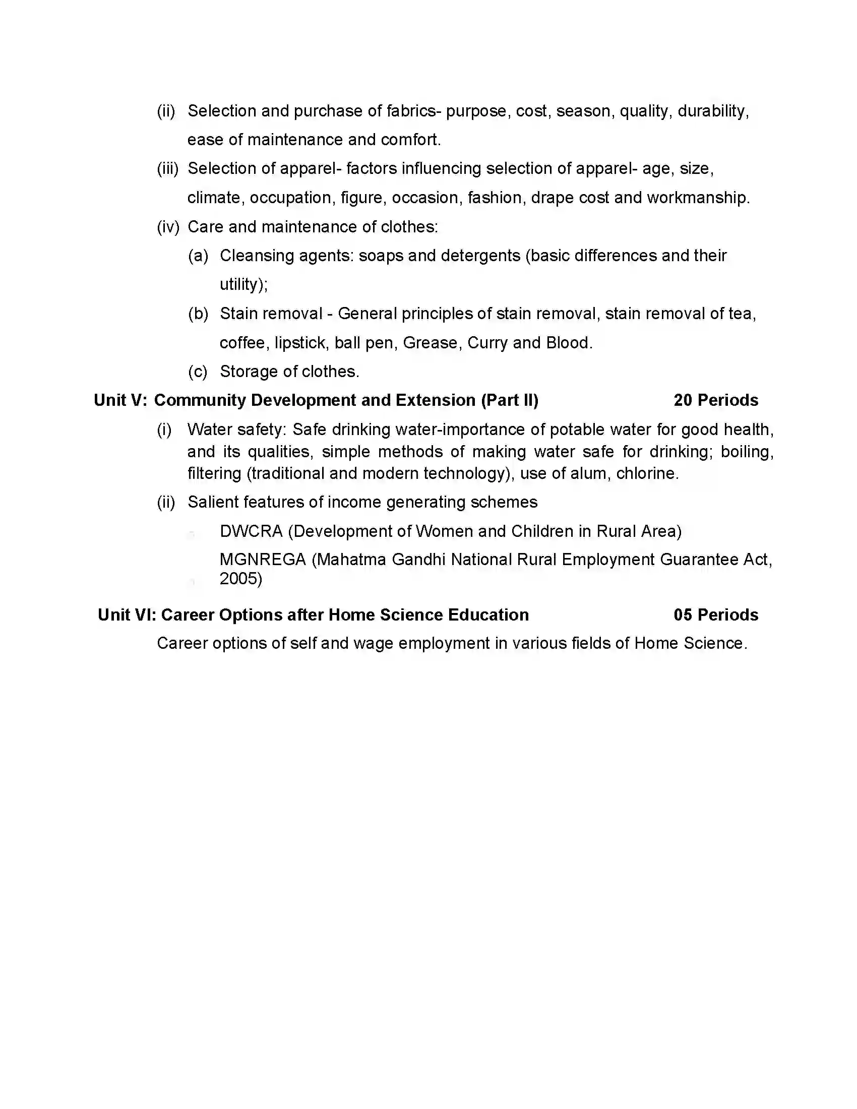 Bihar Board Class 12th 2020 Home Science Syllabus 10