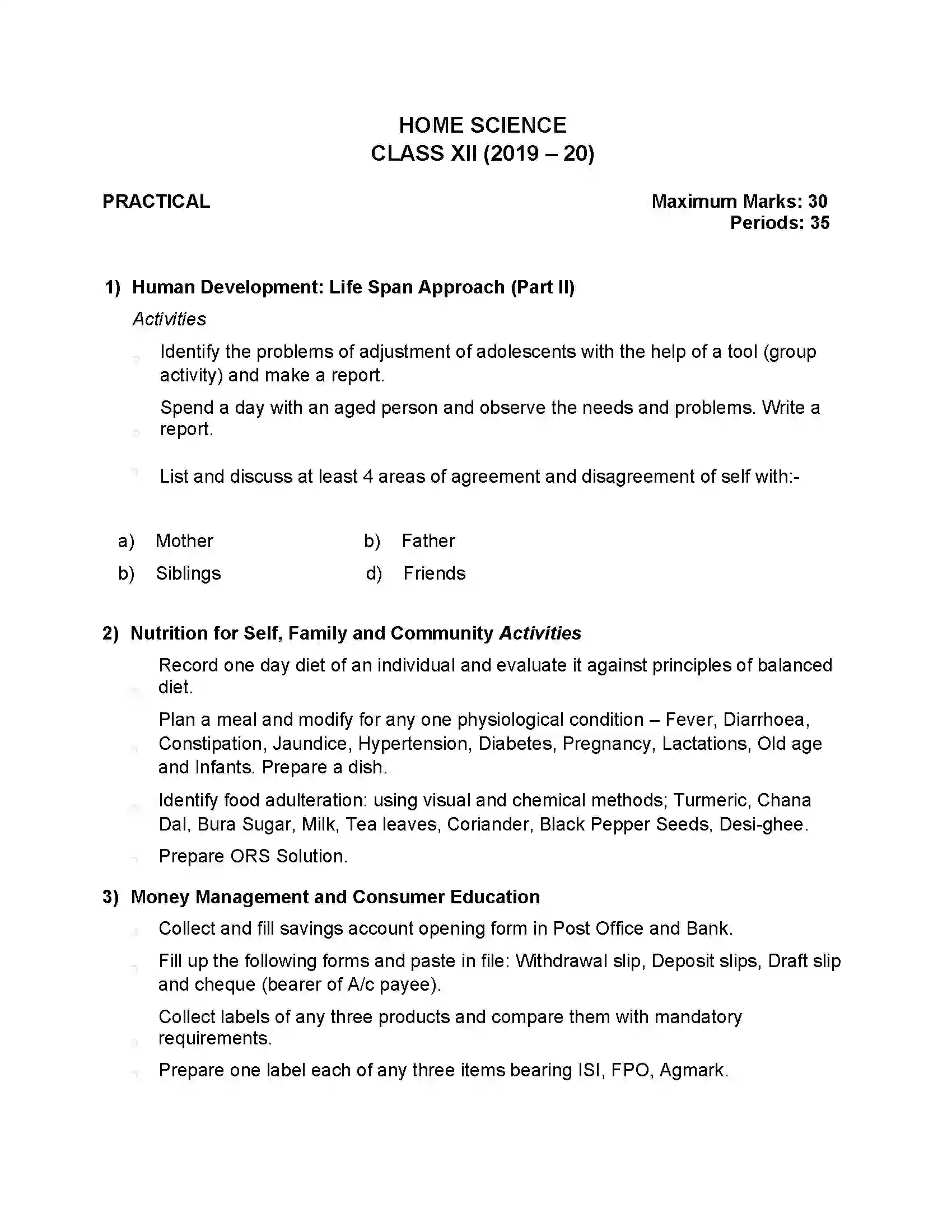 Bihar Board Class 12th 2020 Home Science Syllabus 11