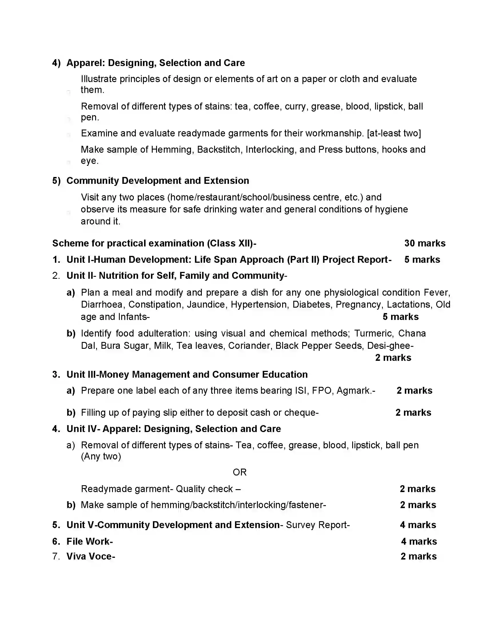 Bihar Board Class 12th 2020 Home Science Syllabus 12