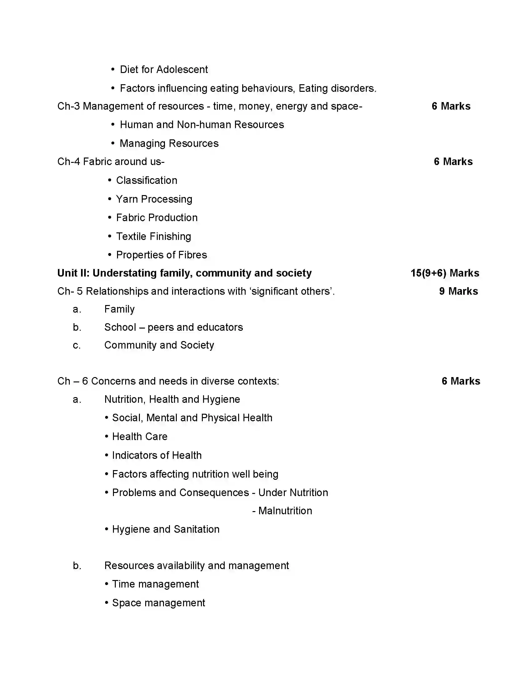 Bihar Board Class 12th 2020 Home Science Syllabus 3