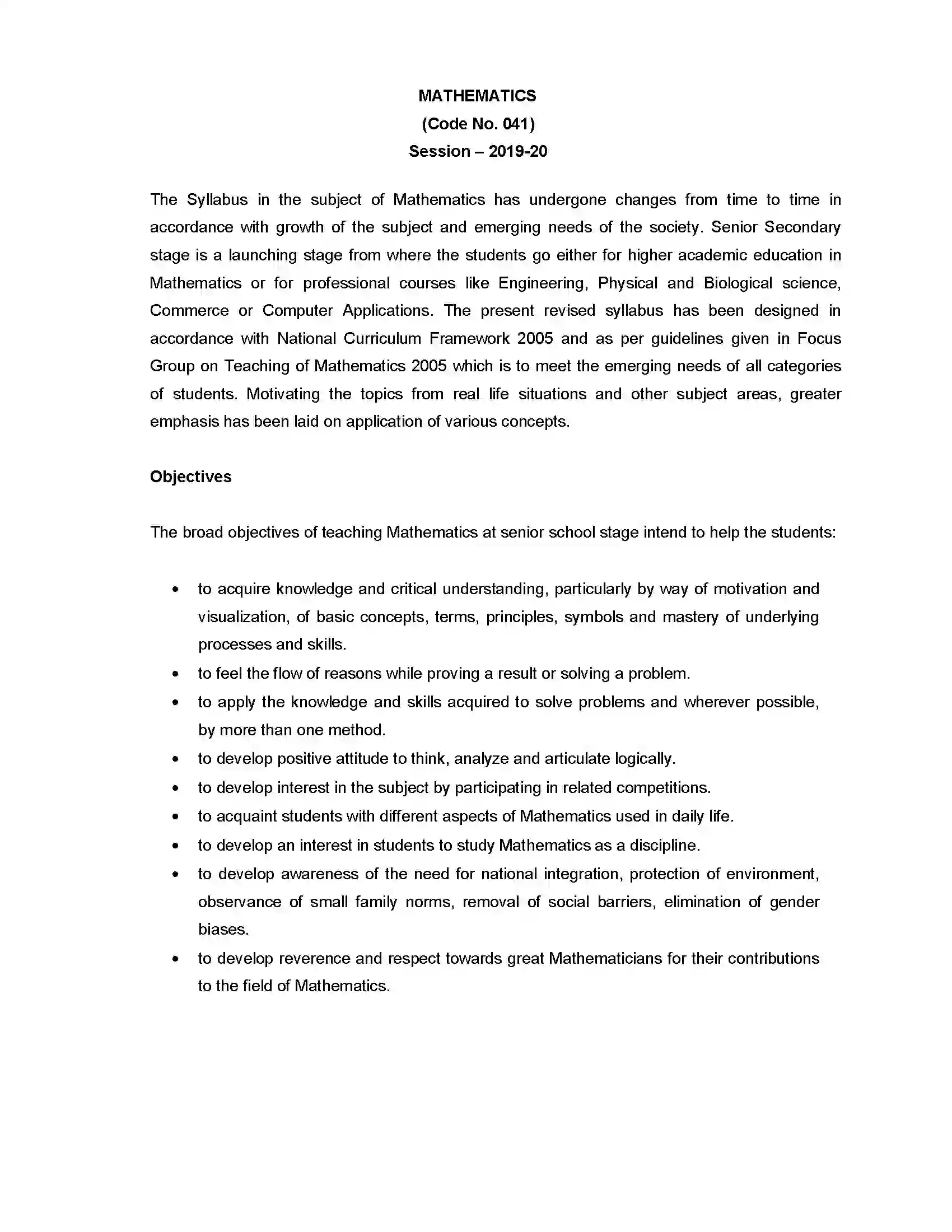 Bihar Board Class 12th 2020 Mathematics Syllabus 1