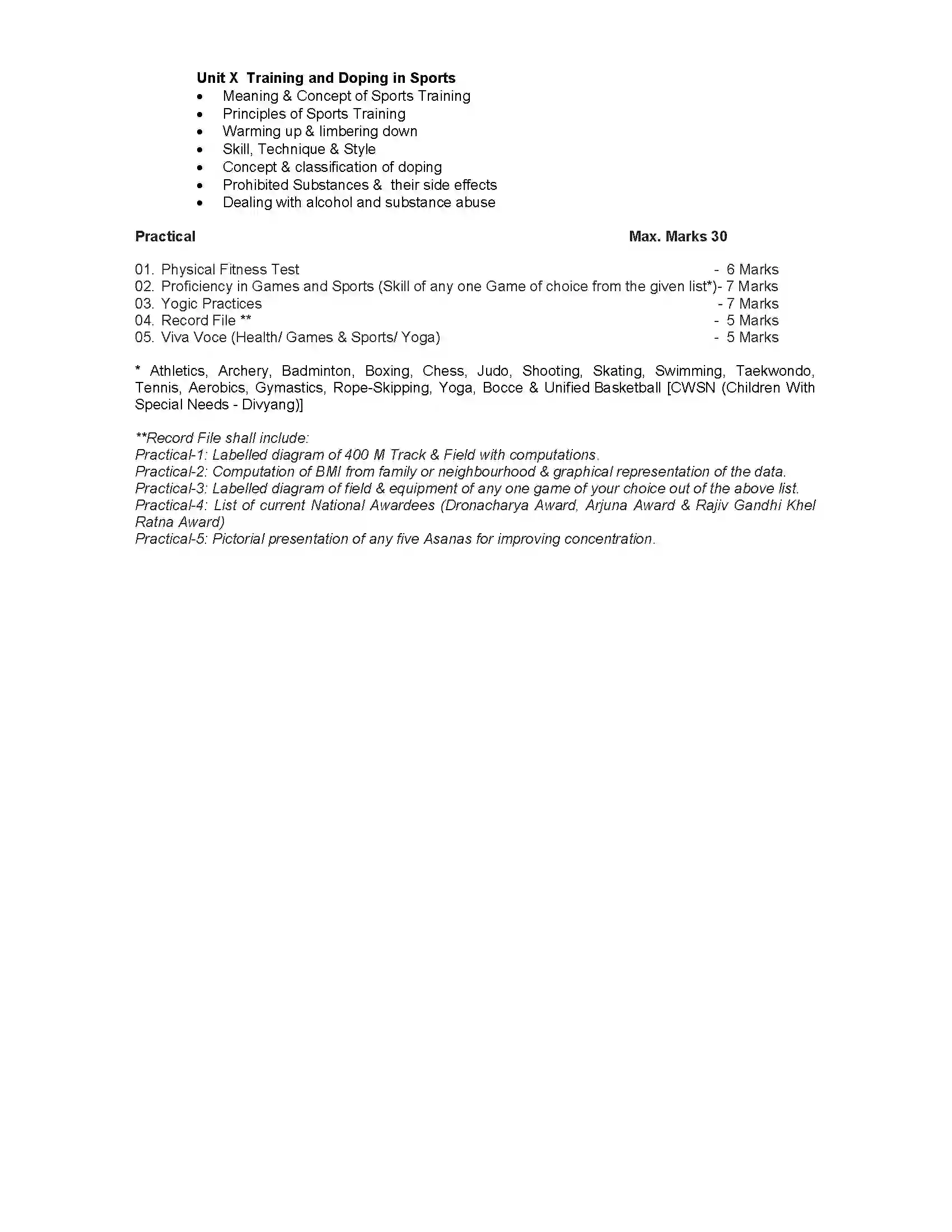 Bihar Board Class 12th 2020 Physical Education Syllabus 2