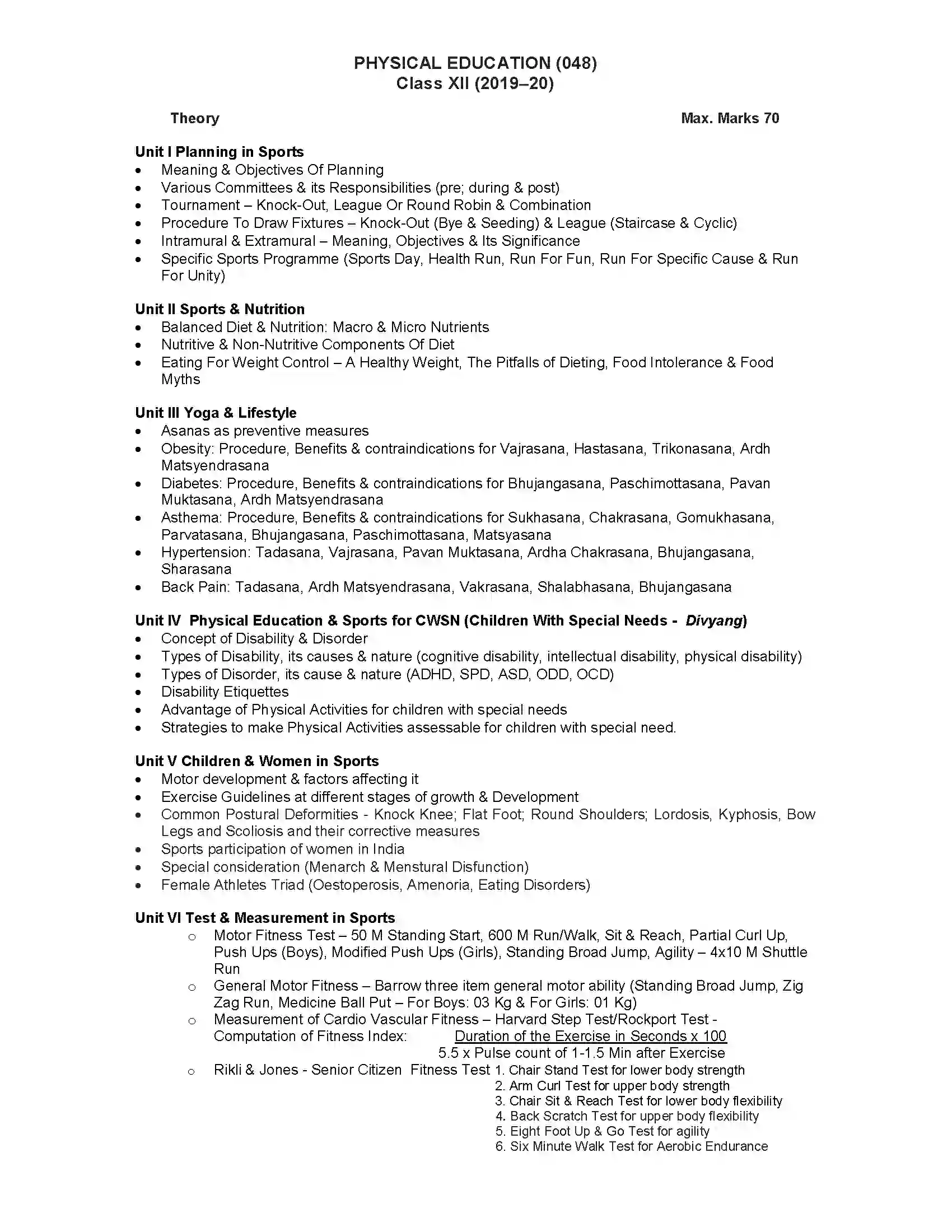 Bihar Board Class 12th 2020 Physical Education Syllabus 4