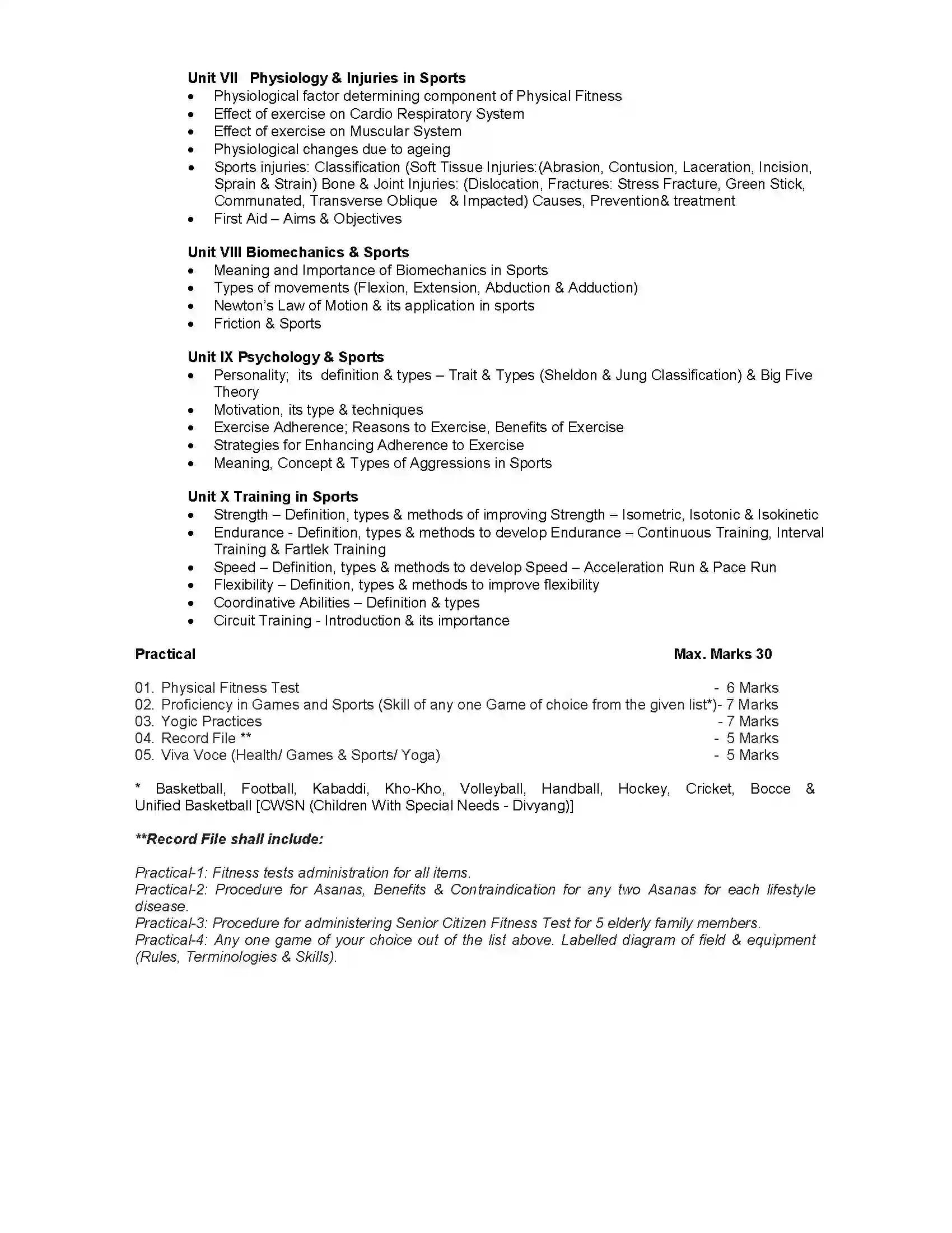 Bihar Board Class 12th 2020 Physical Education Syllabus 5
